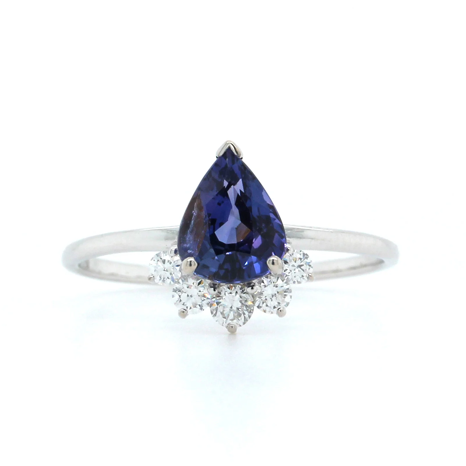 18K White Gold Pear Shape Purple Sapphire and Diamond Ring - Image 5