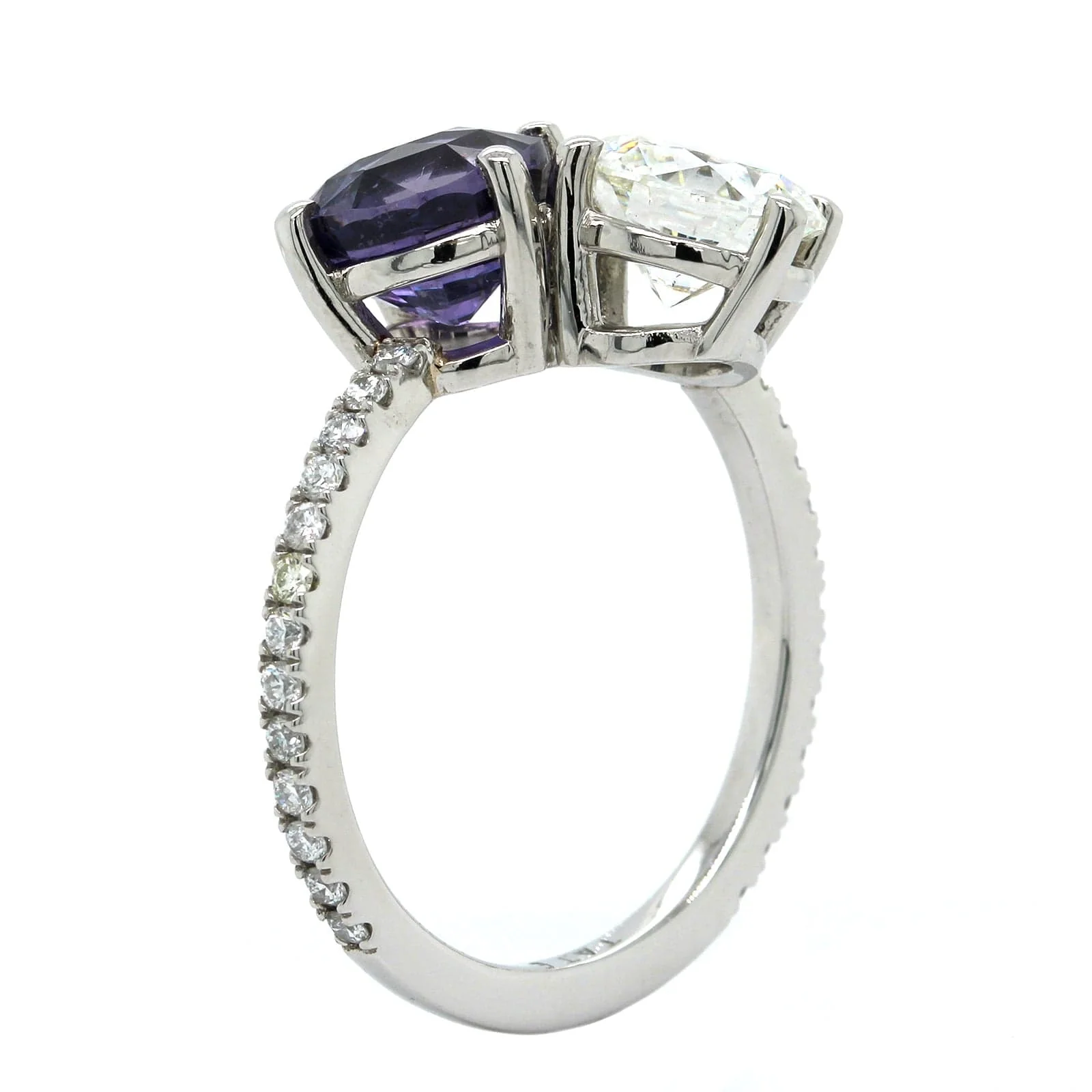 Platinum 2 Stone Diamond and Sapphire Ring - Image 3