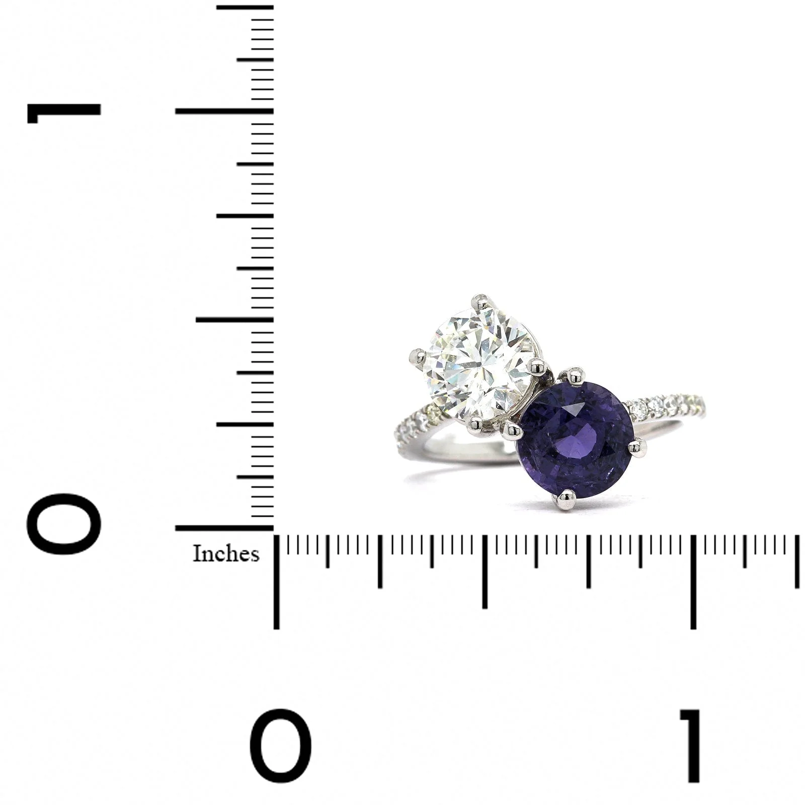 Platinum 2 Stone Diamond and Sapphire Ring - Image 4