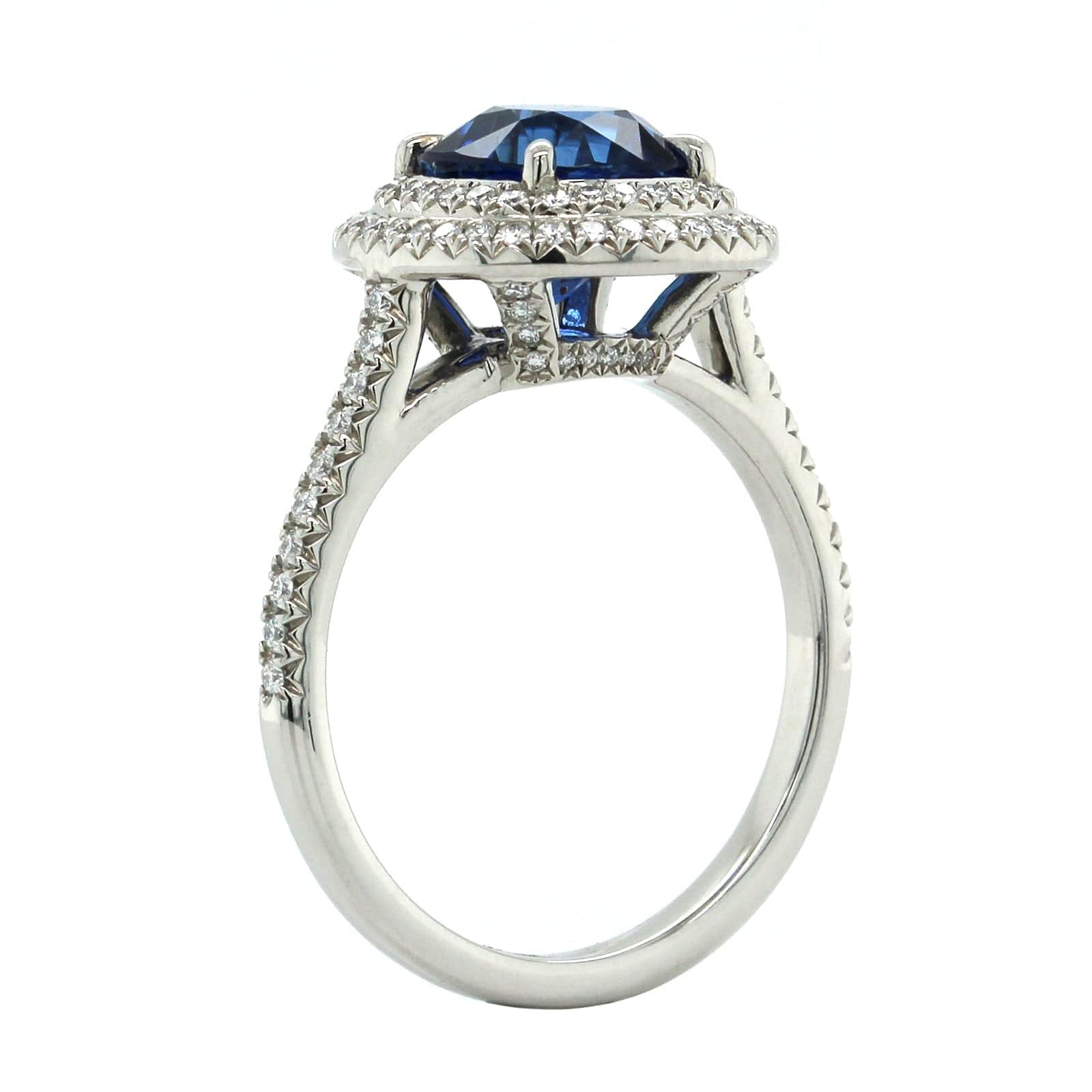 Platinum Cushion Sapphire Double Diamond Halo Ring - Image 2