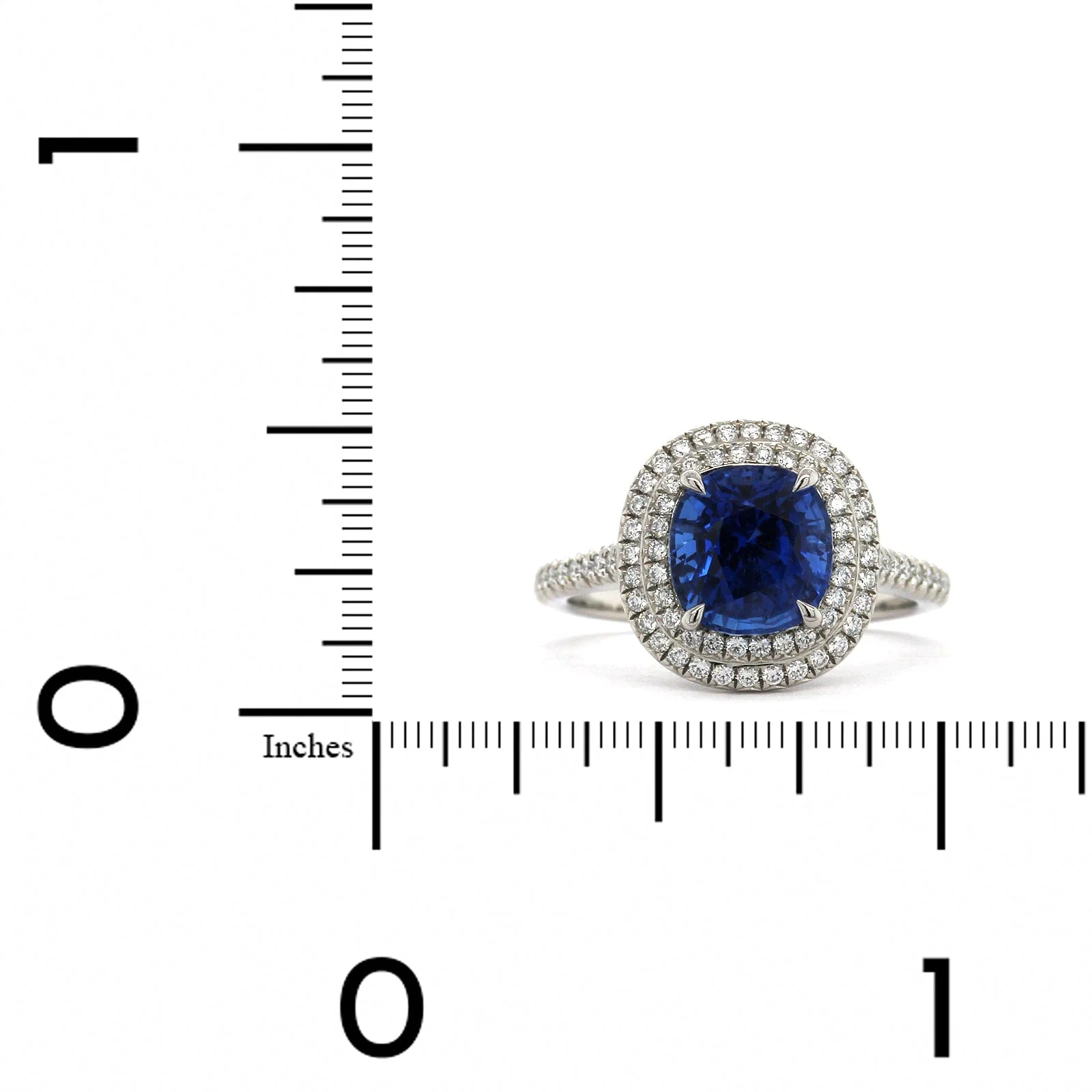 Platinum Cushion Sapphire Double Diamond Halo Ring - Image 3