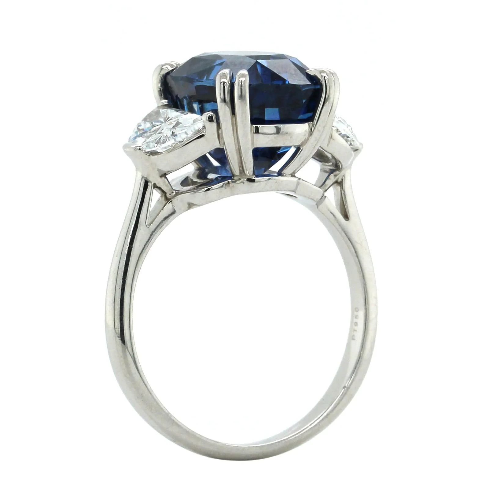 Platinum 3 Stone Cushion Sapphire Diamond Ring - Image 2