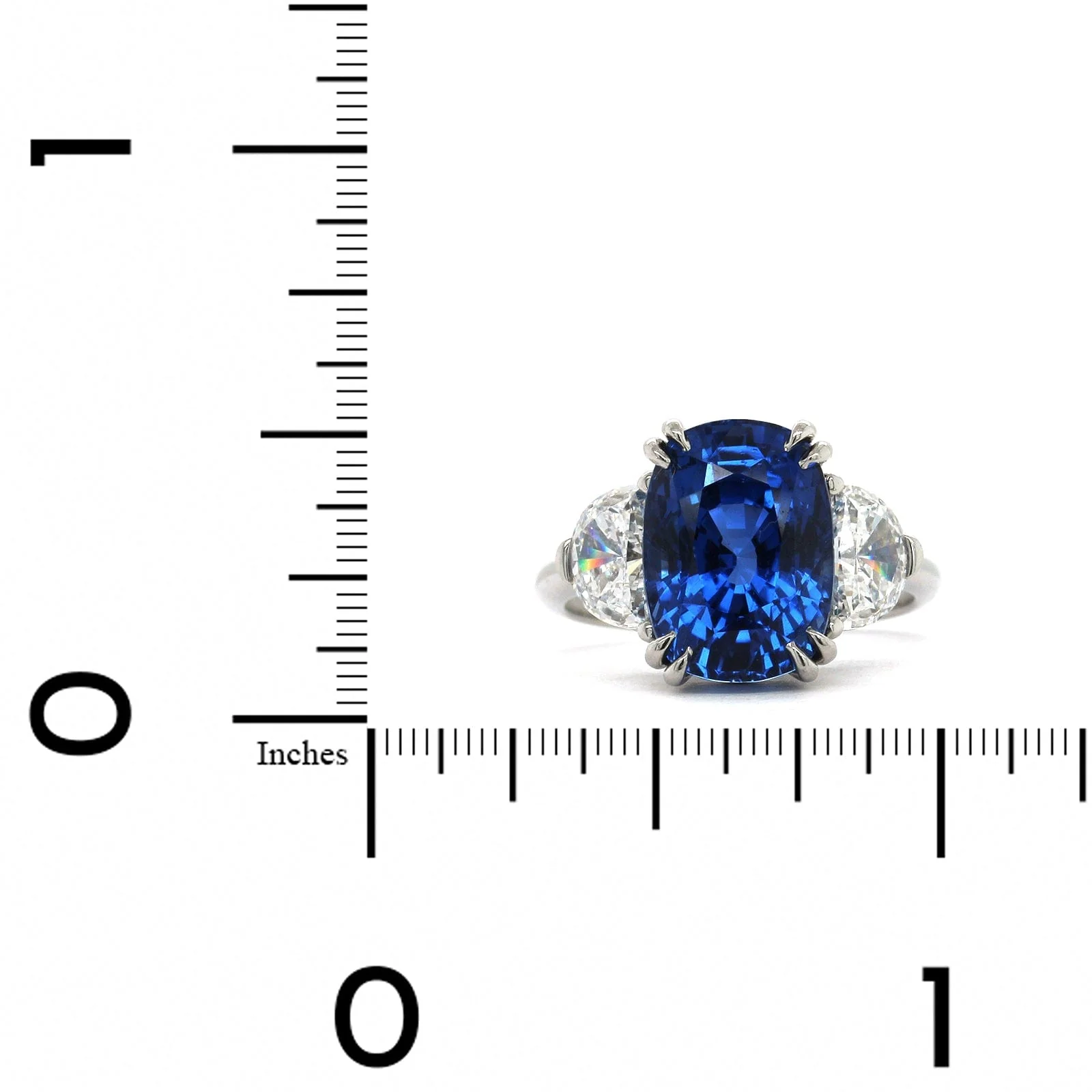 Platinum 3 Stone Cushion Sapphire Diamond Ring - Image 3