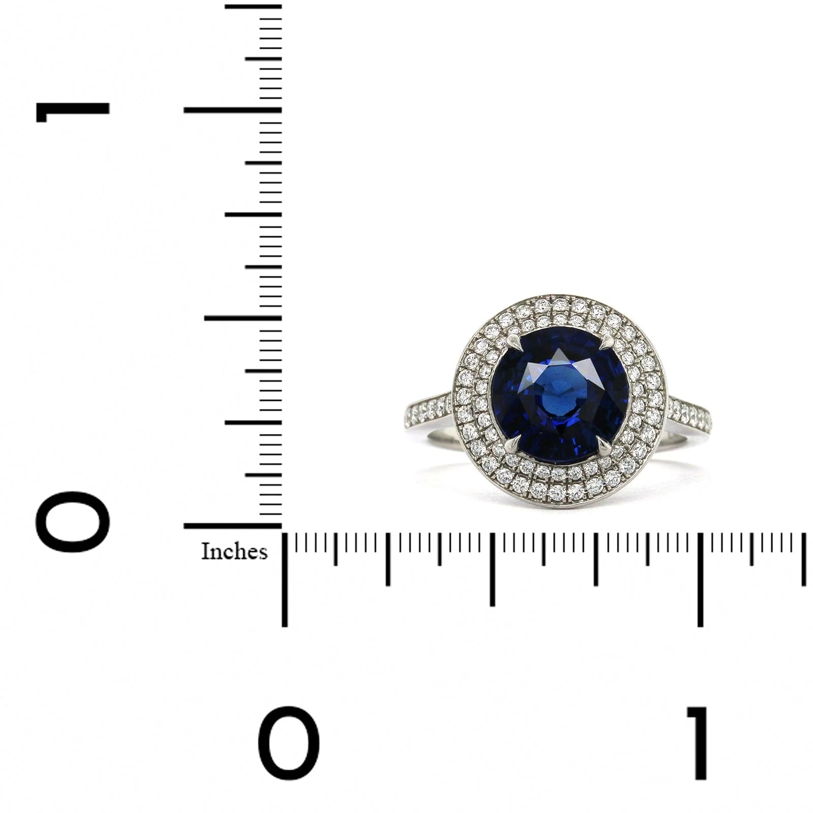 Platinum Round Sapphire Double Diamond Halo Ring - Image 3