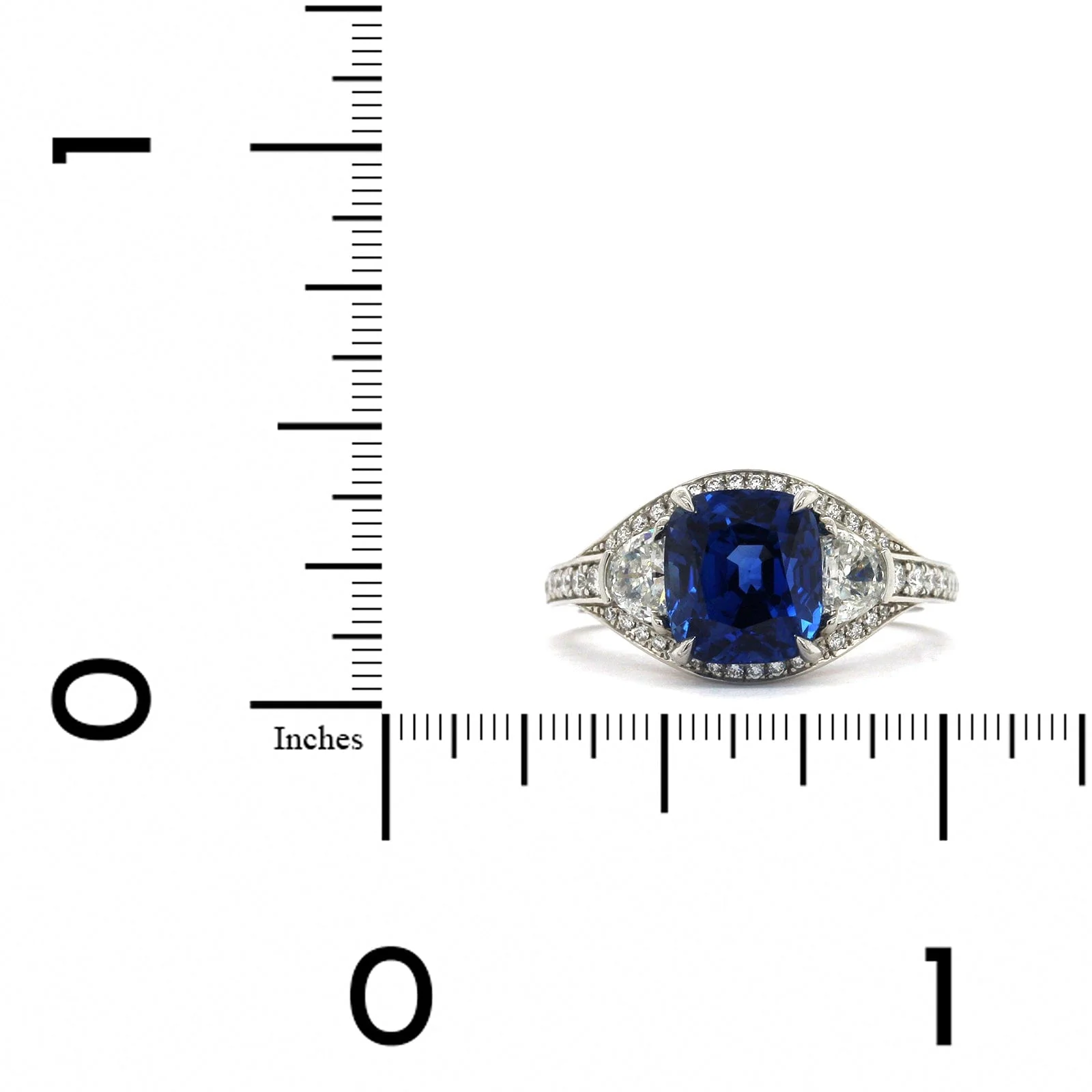 Platinum 3 Stone Cushion Sapphire Diamond Ring - Image 3