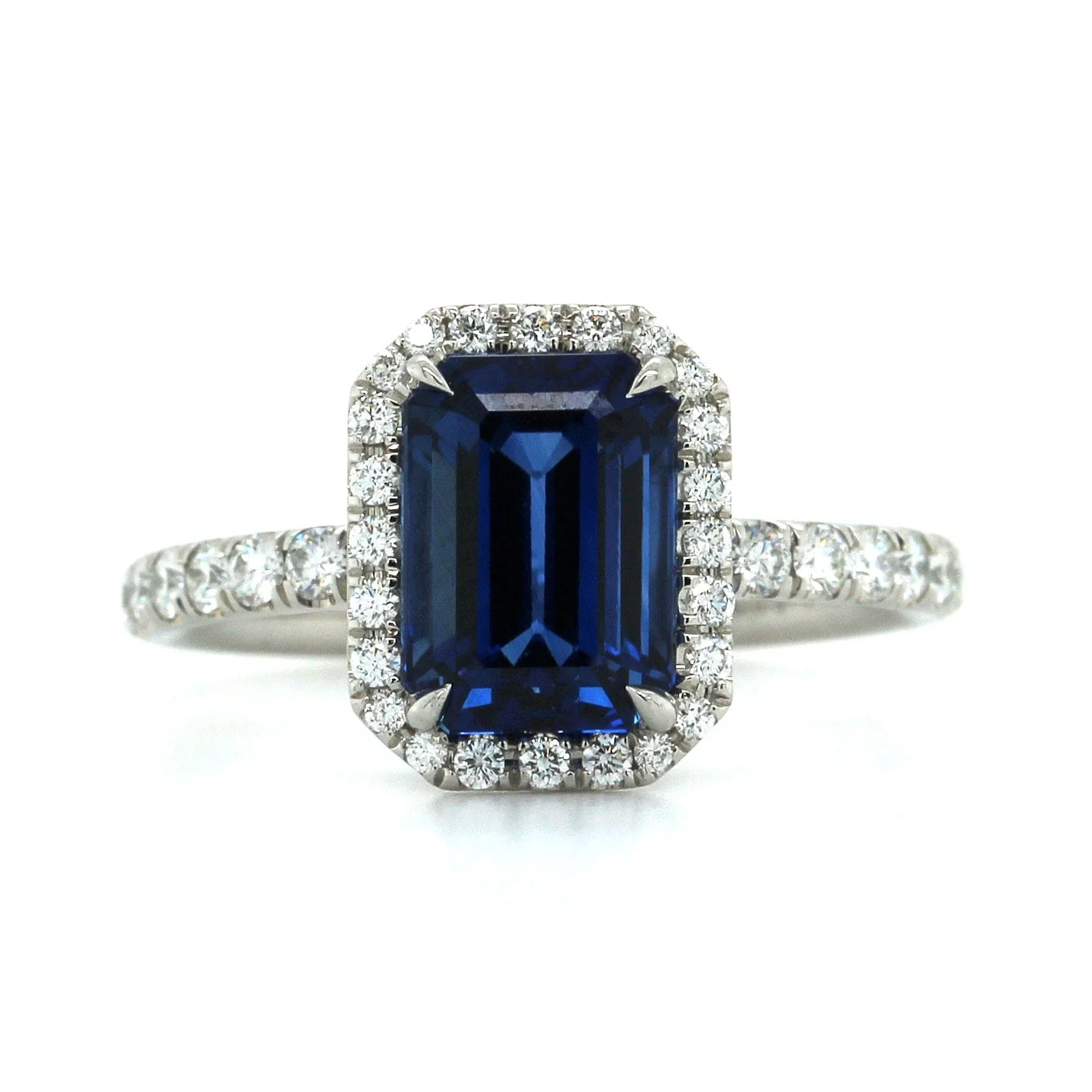Platinum Emerald Sapphire Diamond Halo Ring