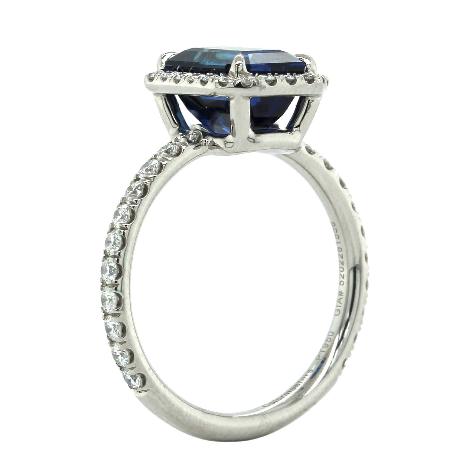 Platinum Emerald Sapphire Diamond Halo Ring - Image 2