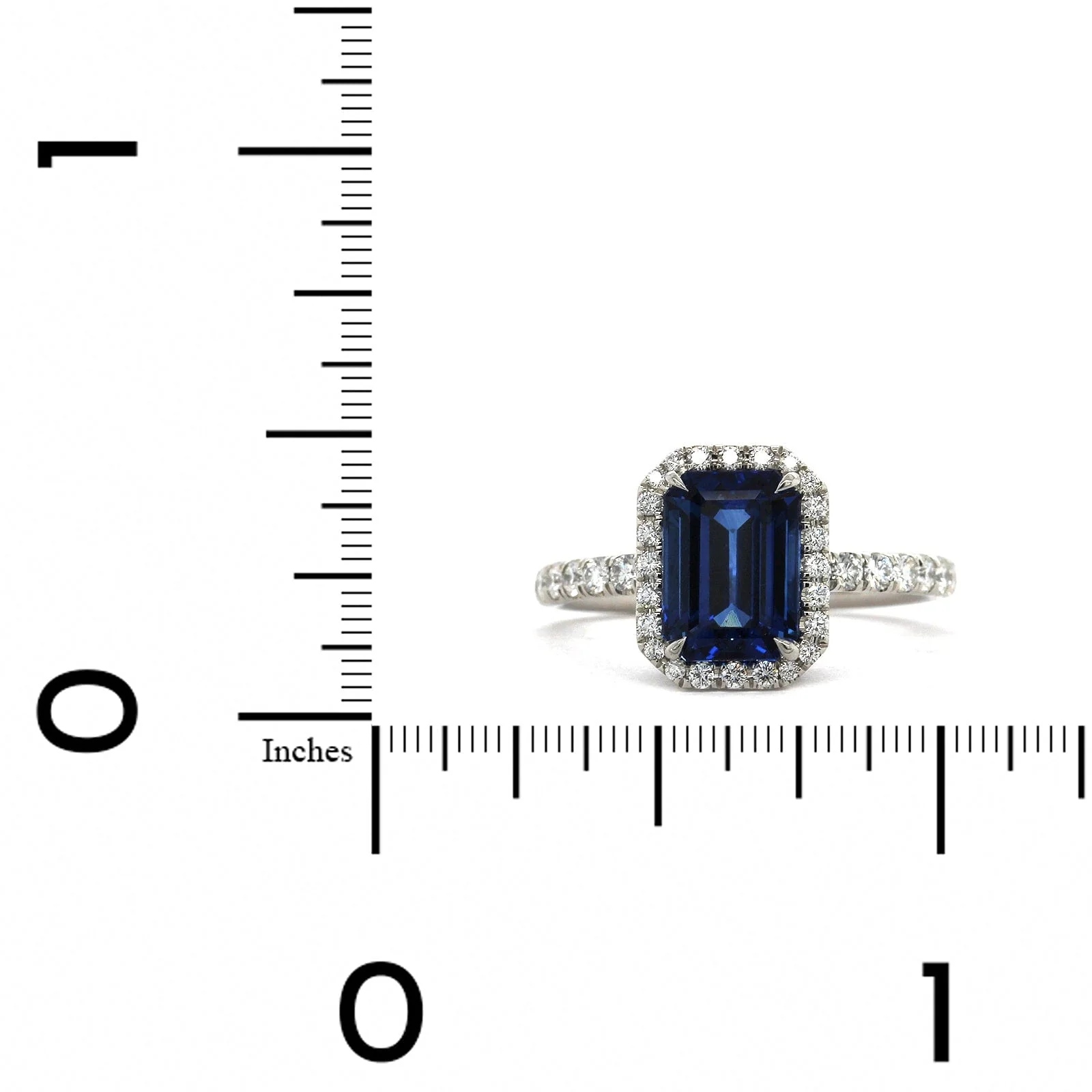 Platinum Emerald Sapphire Diamond Halo Ring - Image 3