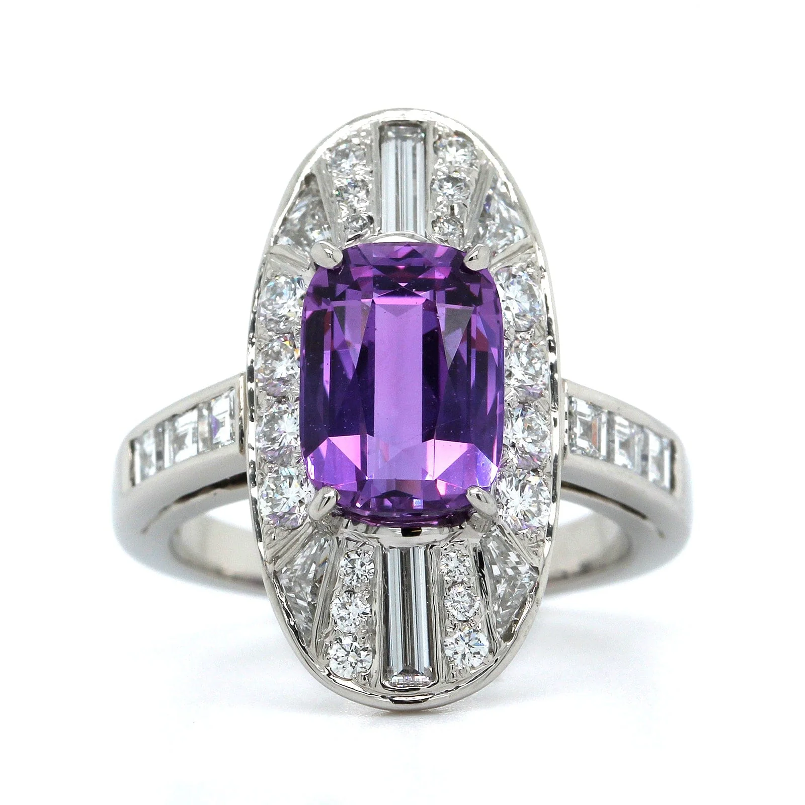 Oscar Heyman Platinum Purple Sapphire Diamond Vintage Style Ring - Image 4