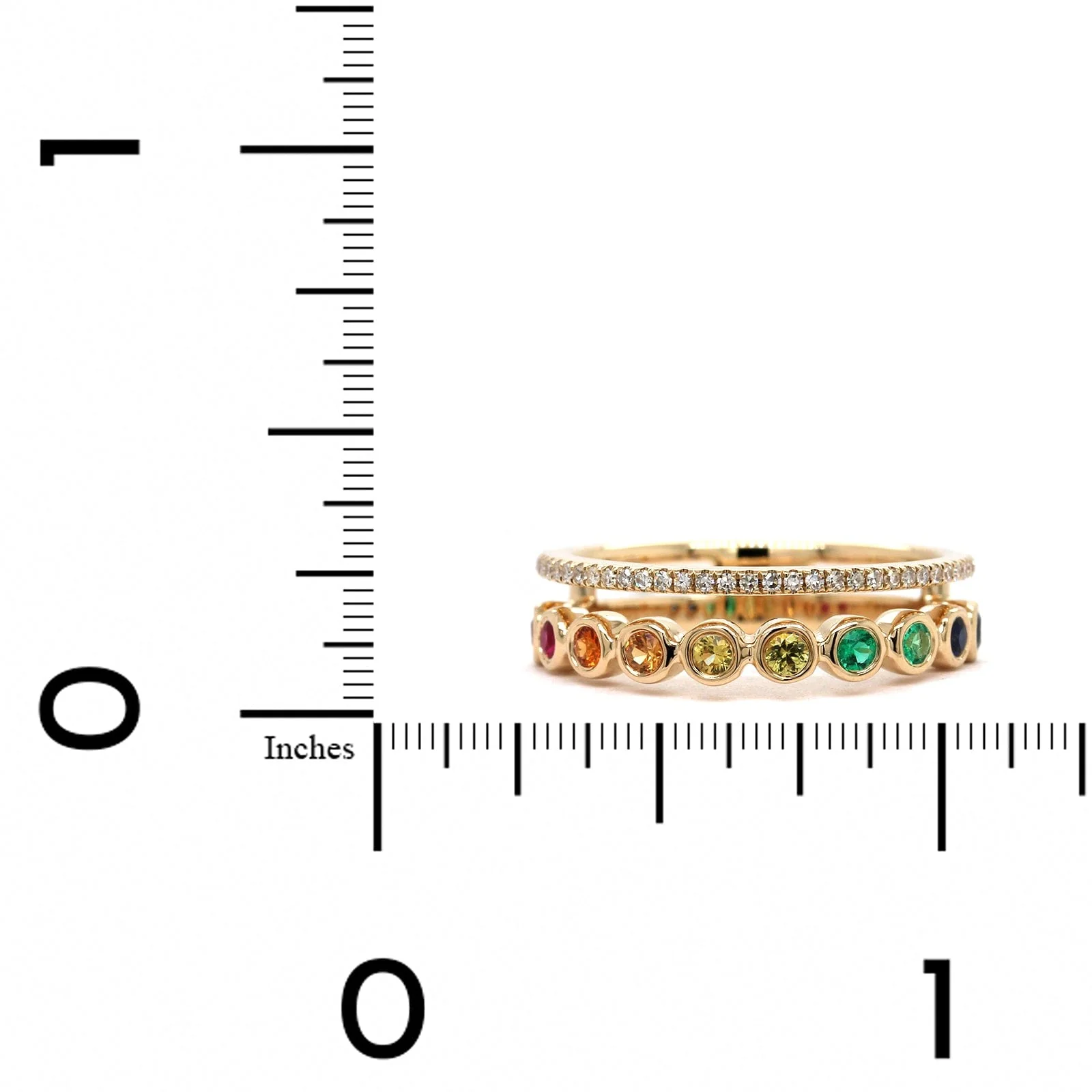 14K Yellow Gold Open 2 Row Rainbow Sapphire Diamond Ring - Image 3