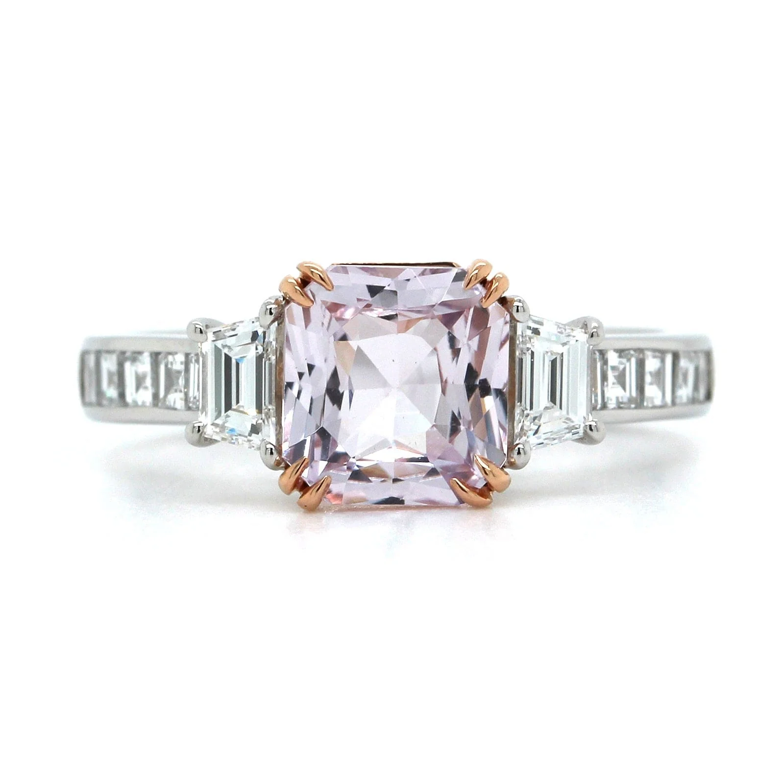 Platinum Radiant Pink Sapphire Diamond Ring