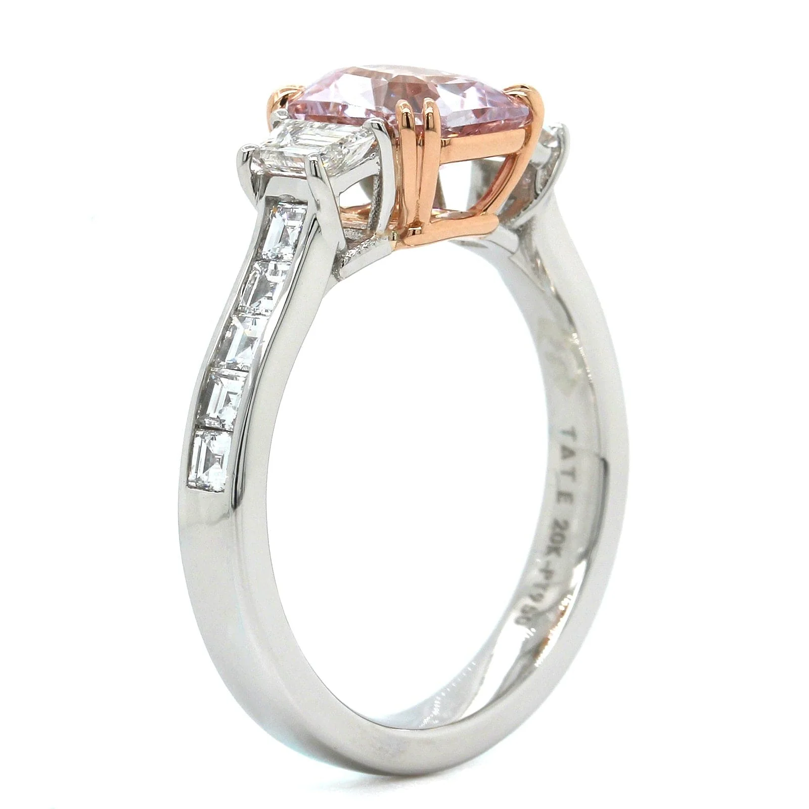 Platinum Radiant Pink Sapphire Diamond Ring - Image 2