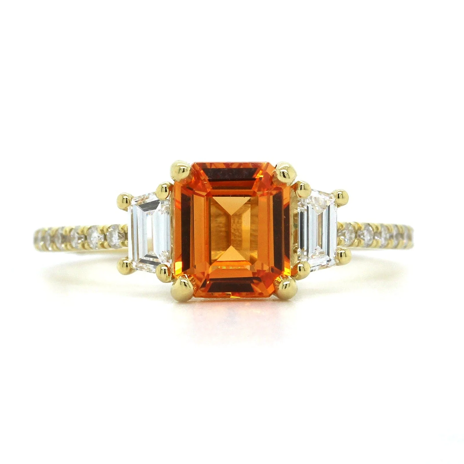 18K Yellow Gold Orange Emerald Diamond Ring