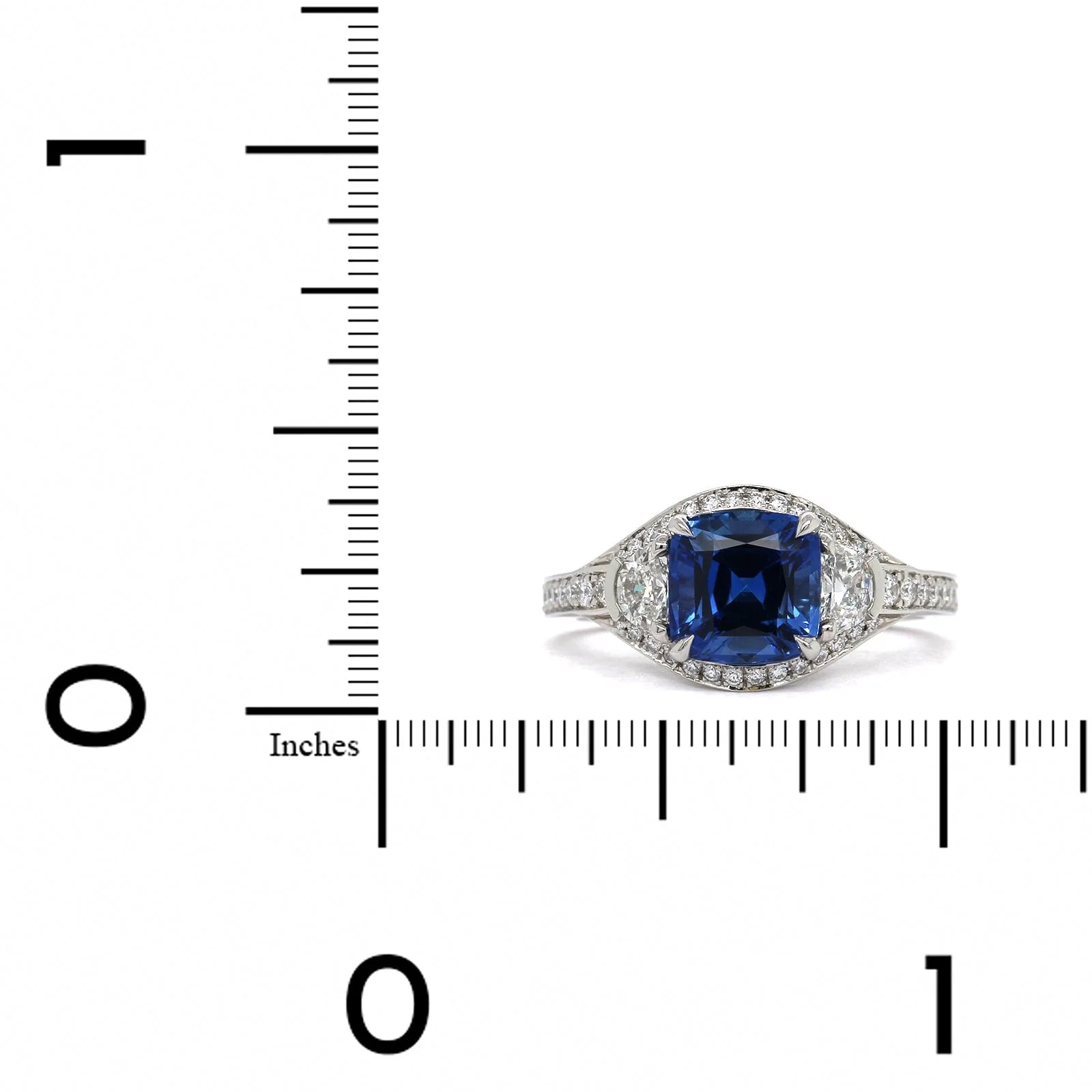 Platinum Cushion Sapphire Diamond 3 Stone Ring - Image 3