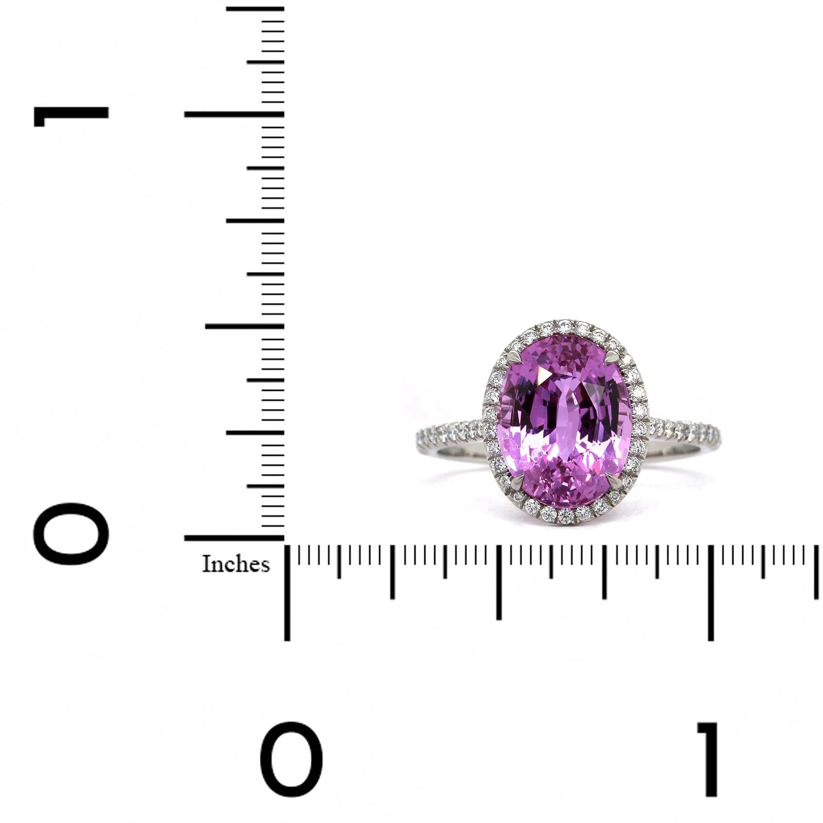 Platinum Oval Pink Sapphire Diamond Halo Ring - Image 3