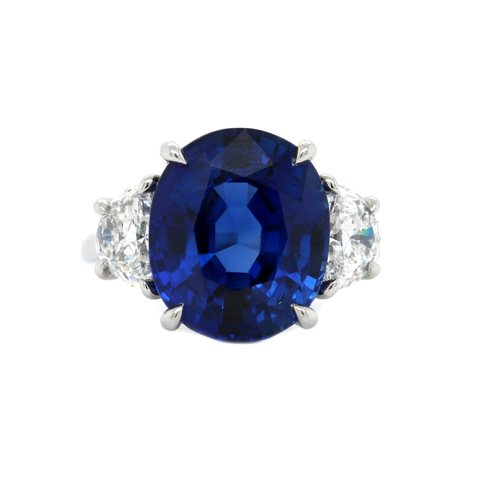 Platinum Oval Sapphire and Diamond 3 Stone Ring