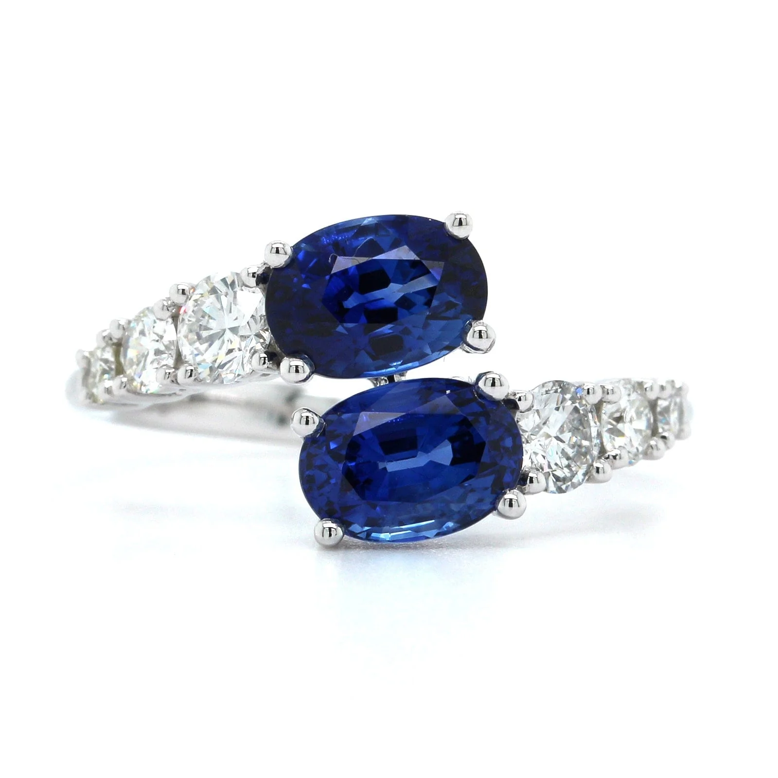 14K White Gold Bypass Sapphire and Diamond Ring - Image 4