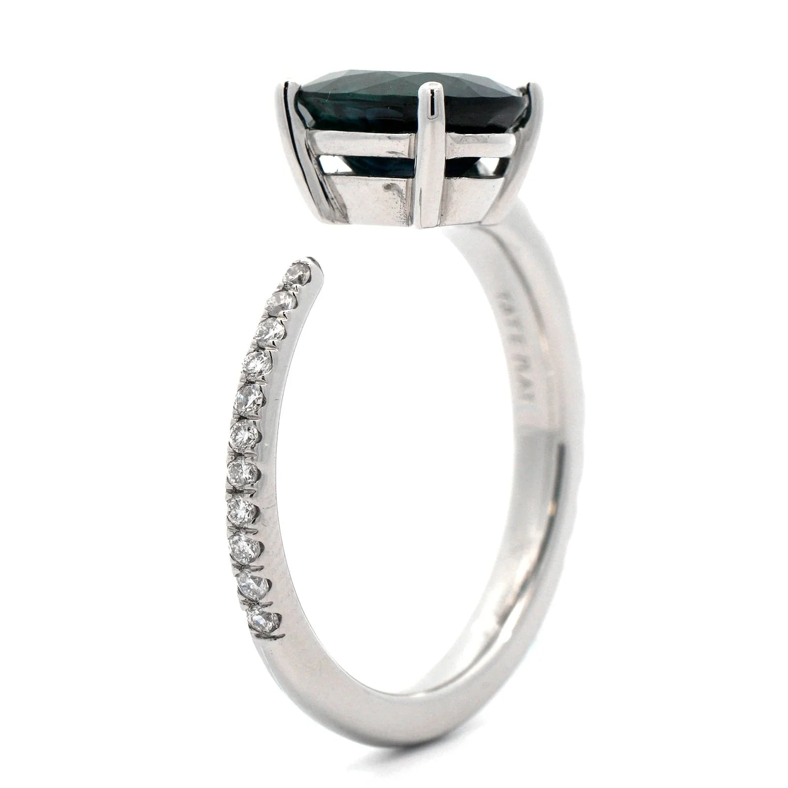 Platinum Oval Teal Sapphire and Diamond Ring - Image 2