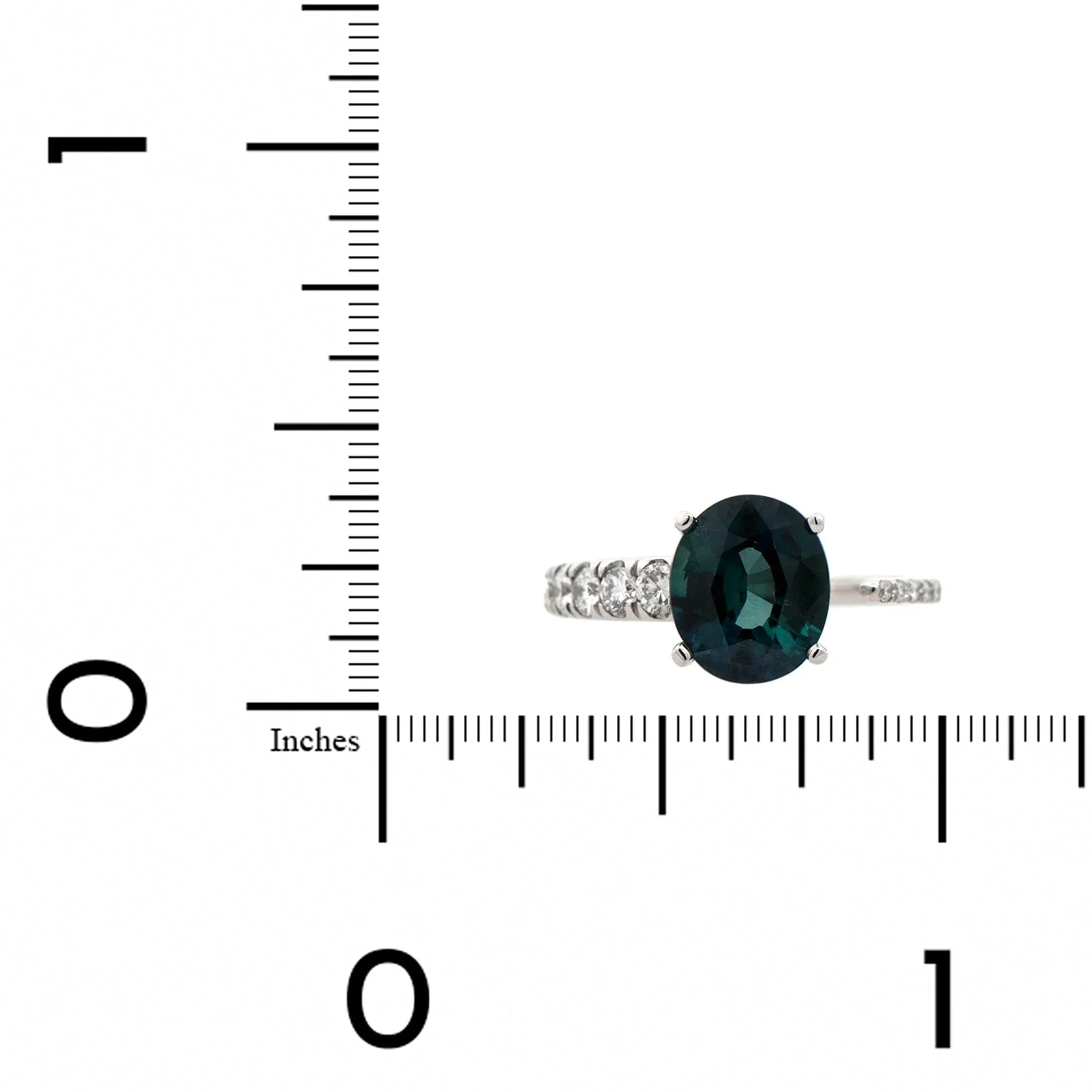 Platinum Oval Teal Sapphire and Diamond Ring - Image 3