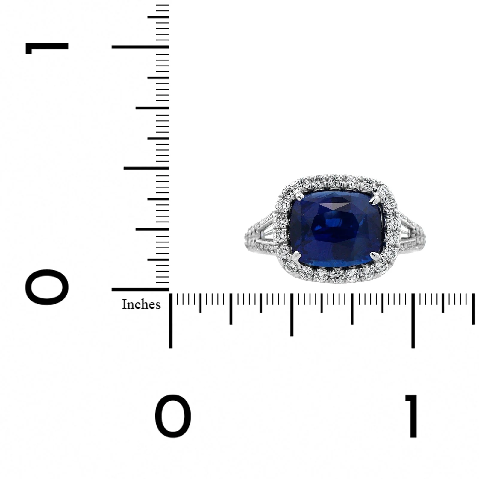 Platinum Cushion Cut Blue Sapphire and Diamond Ring - Image 3