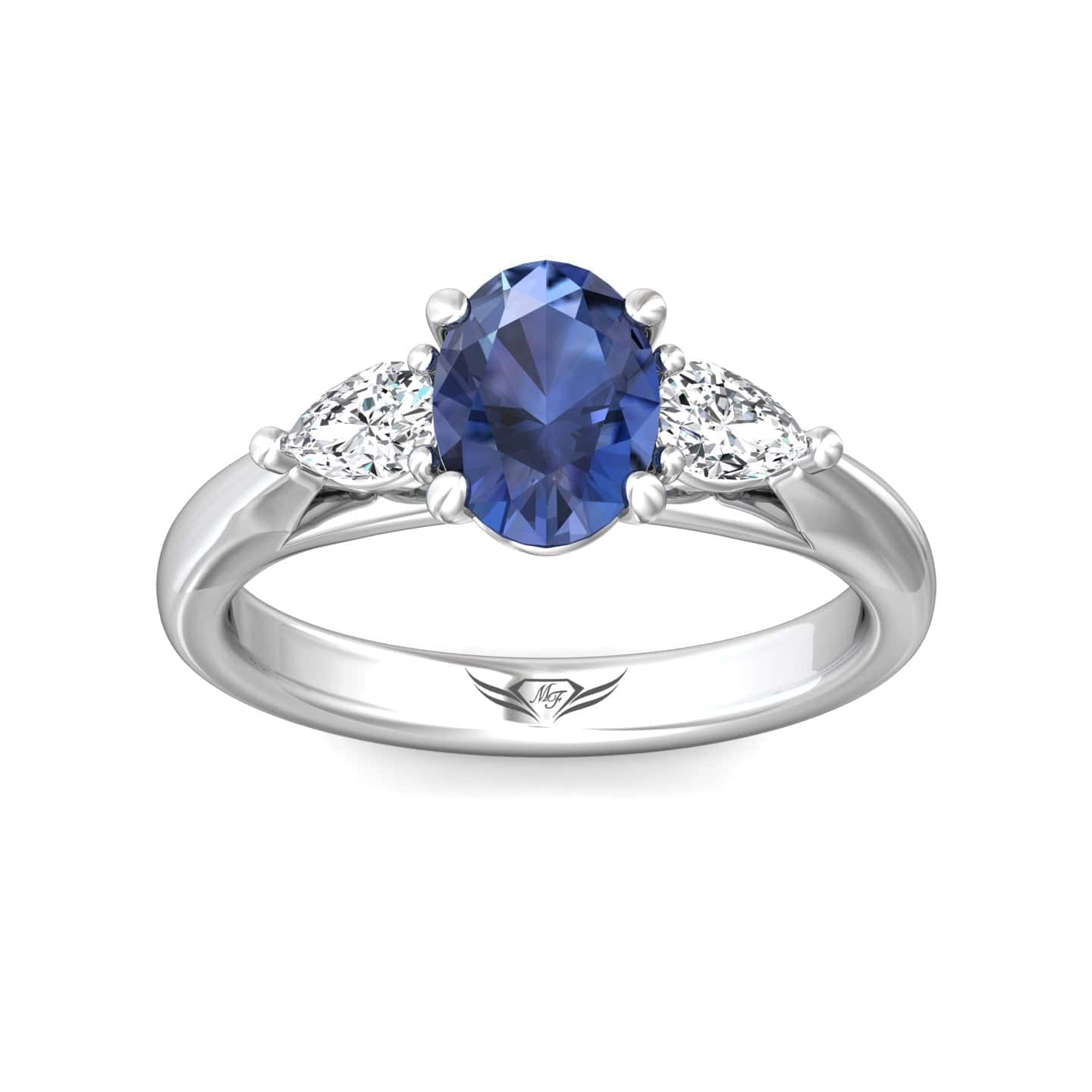 Platinum 3 Stone Sapphire & Diamond Ring - Image 2