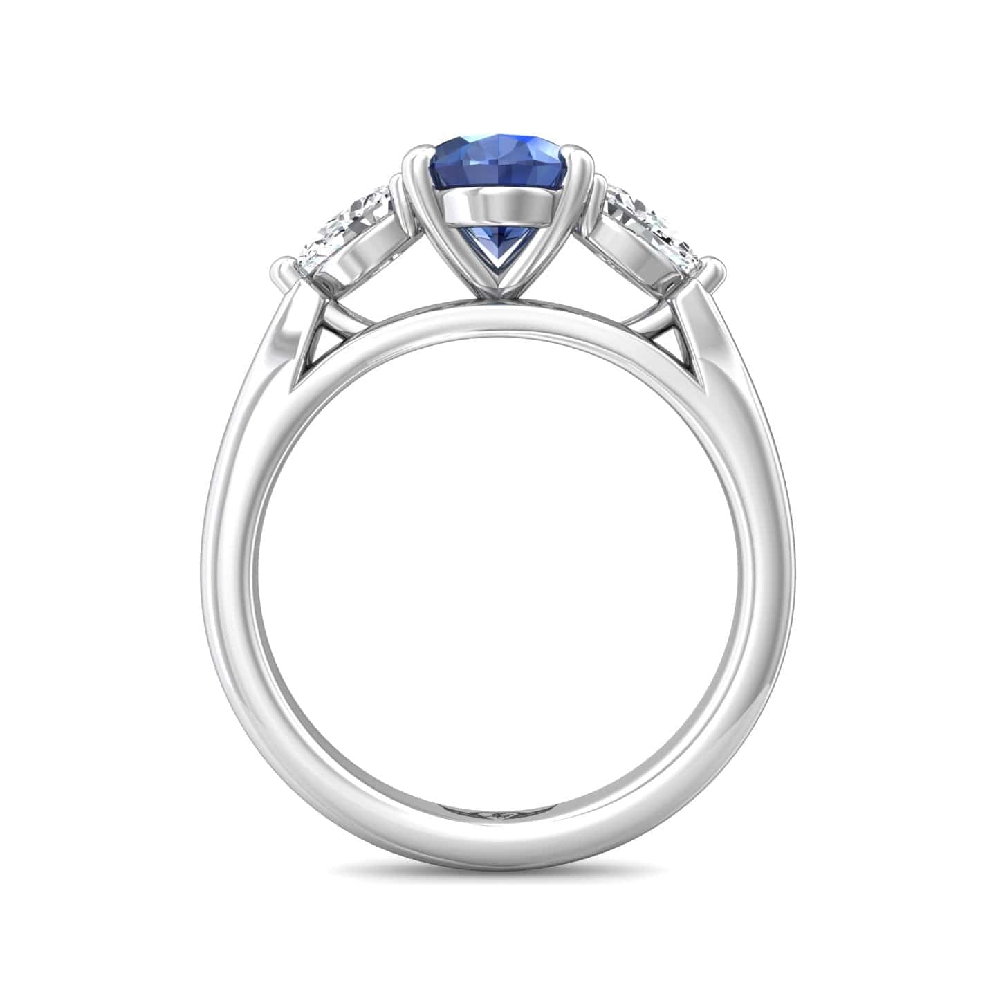 Platinum 3 Stone Sapphire & Diamond Ring - Image 3