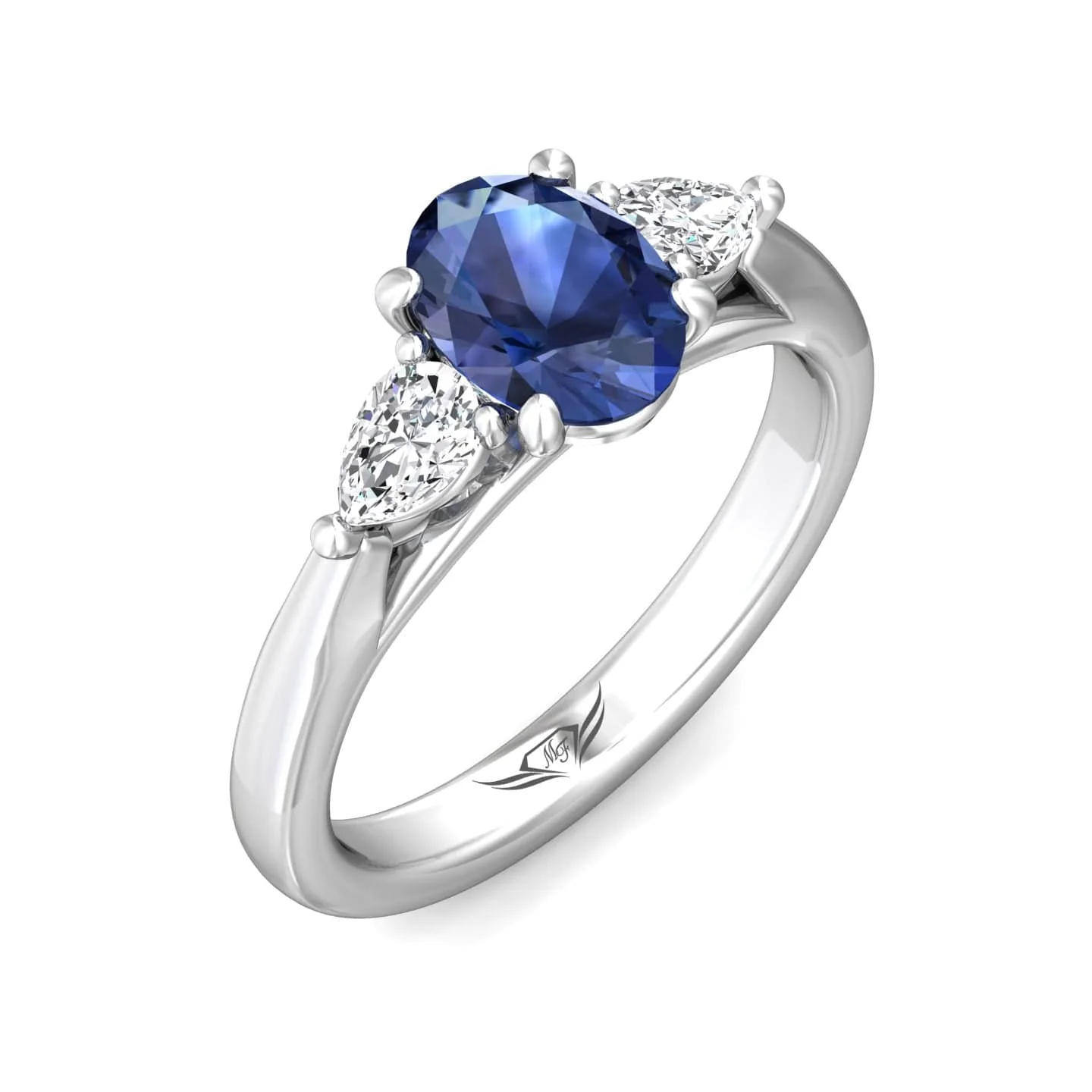 Platinum 3 Stone Sapphire & Diamond Ring - Image 5