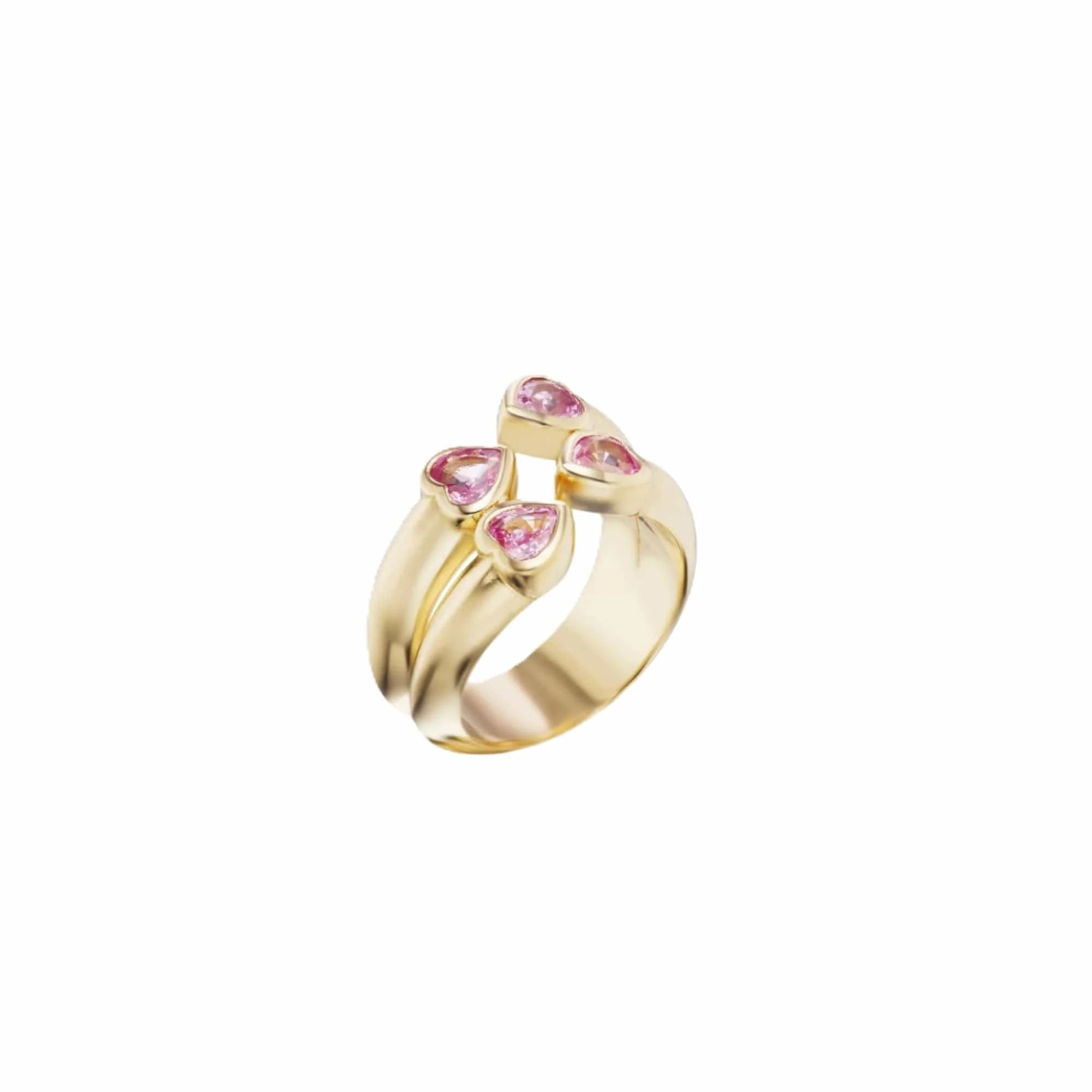 Sorellina 18K Yellow Gold Pink Sapphire Heart Bypass Ring - Image 2