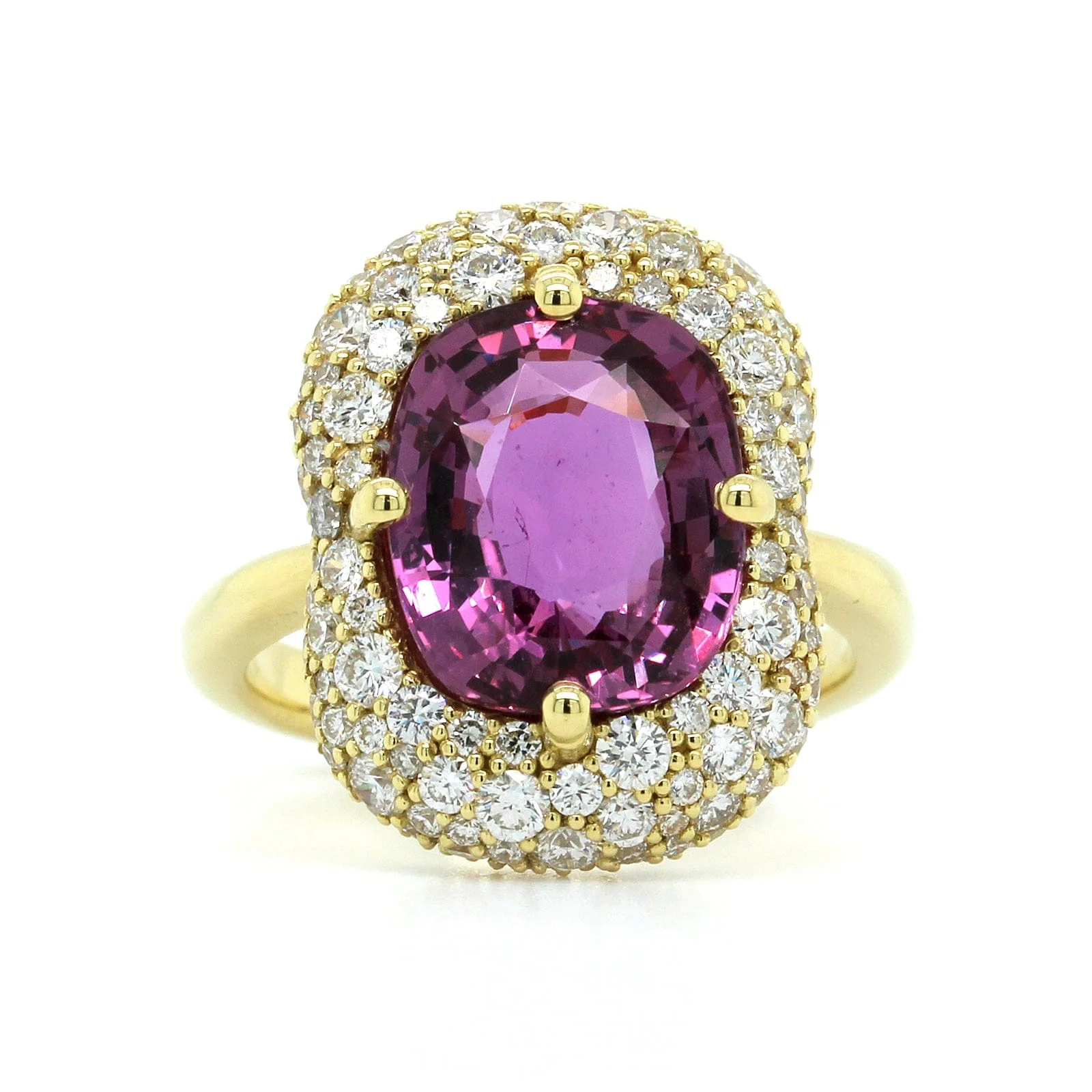 18K Yellow Gold Natural Pink Sapphire Diamond Ring - Image 4