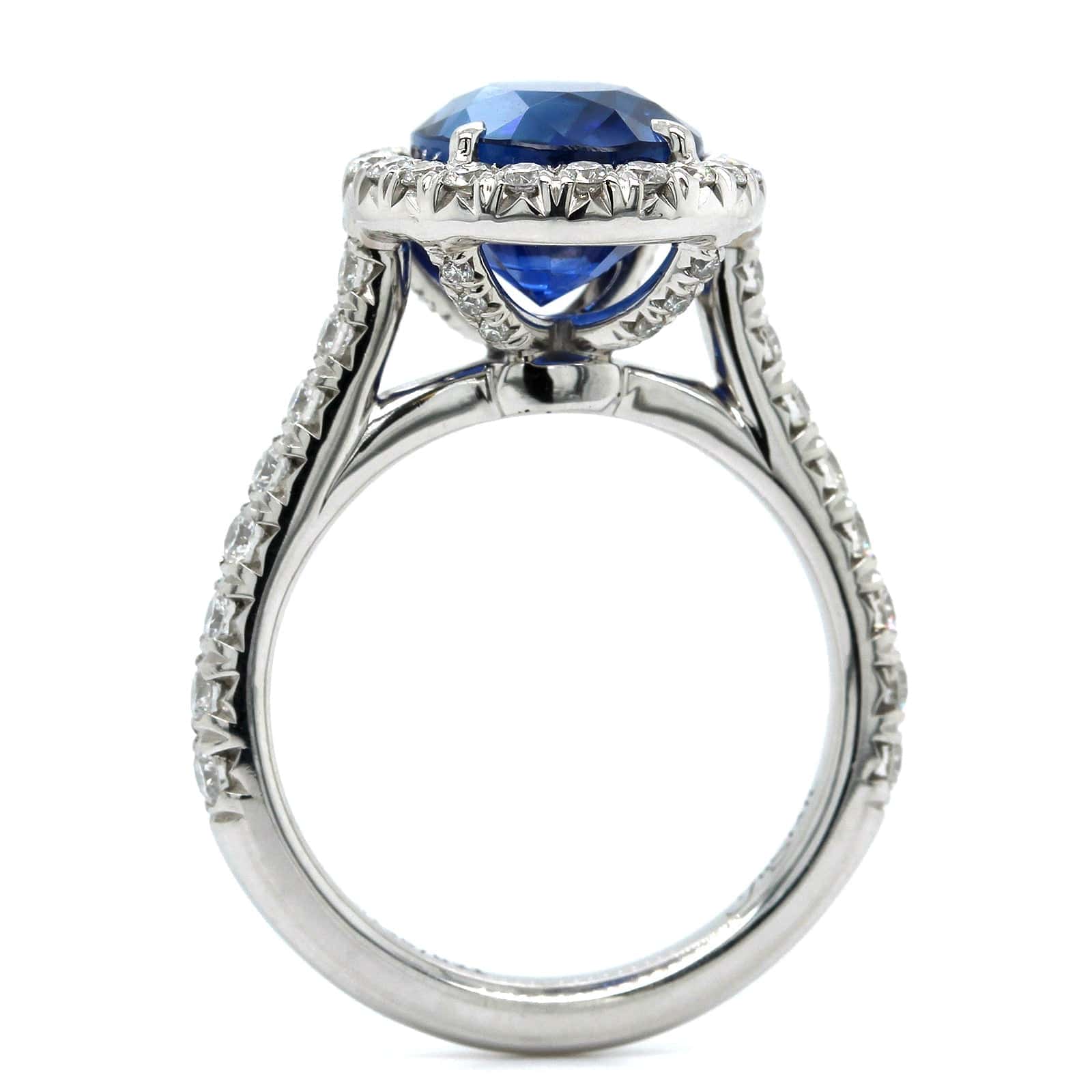Platinum Oval Sapphire Diamond Halo Ring - Image 3