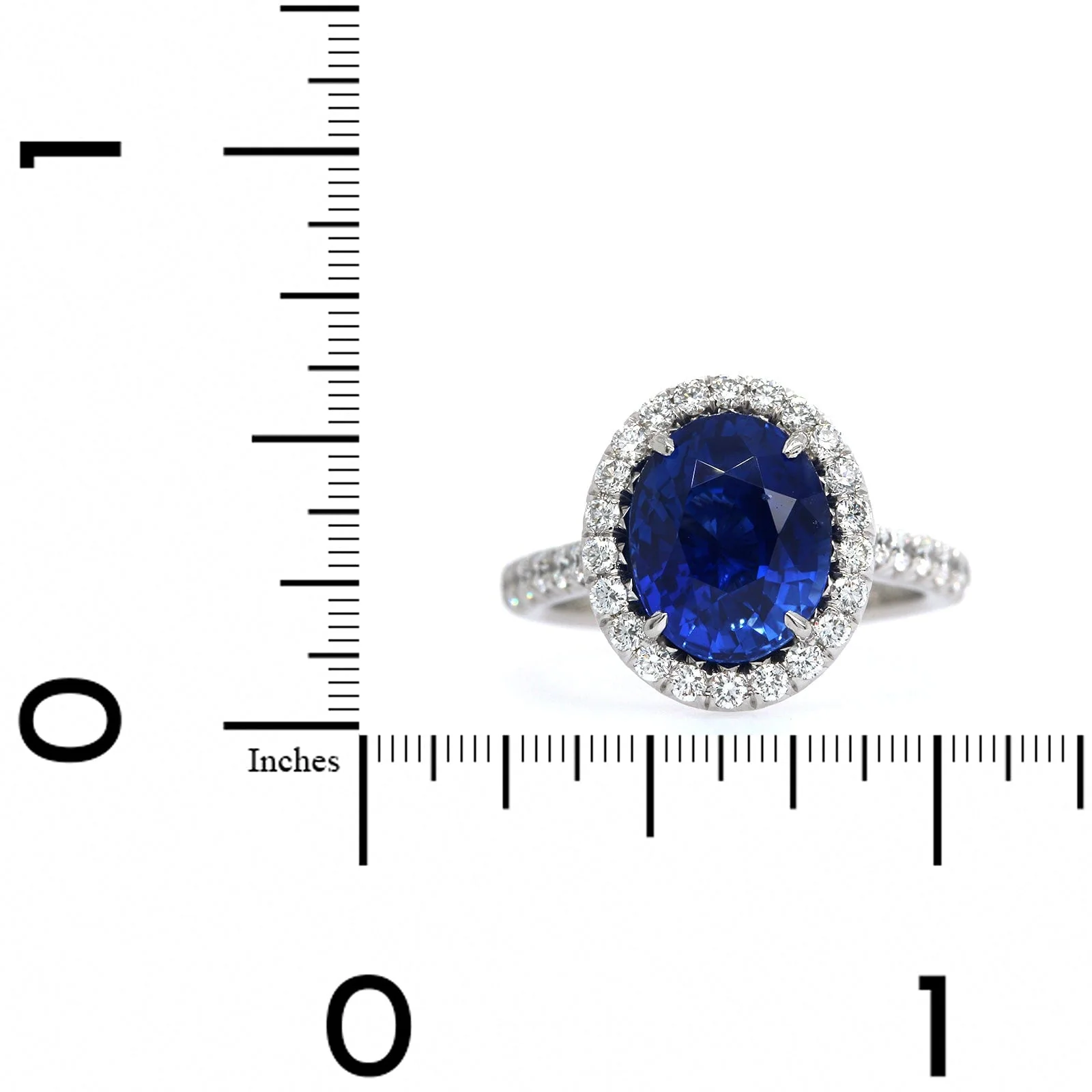 Platinum Oval Sapphire Diamond Halo Ring - Image 4