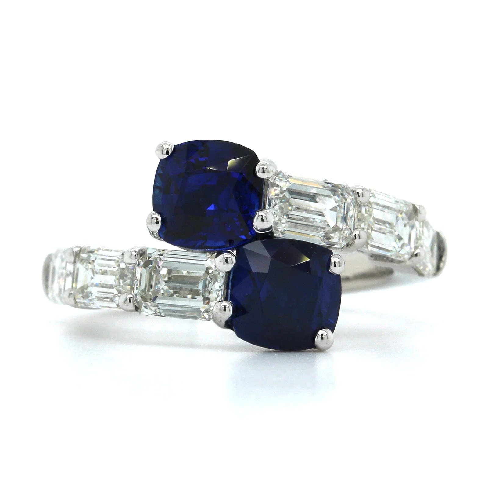 Platinum Bypass Sapphire with Baguette Diamond Ring