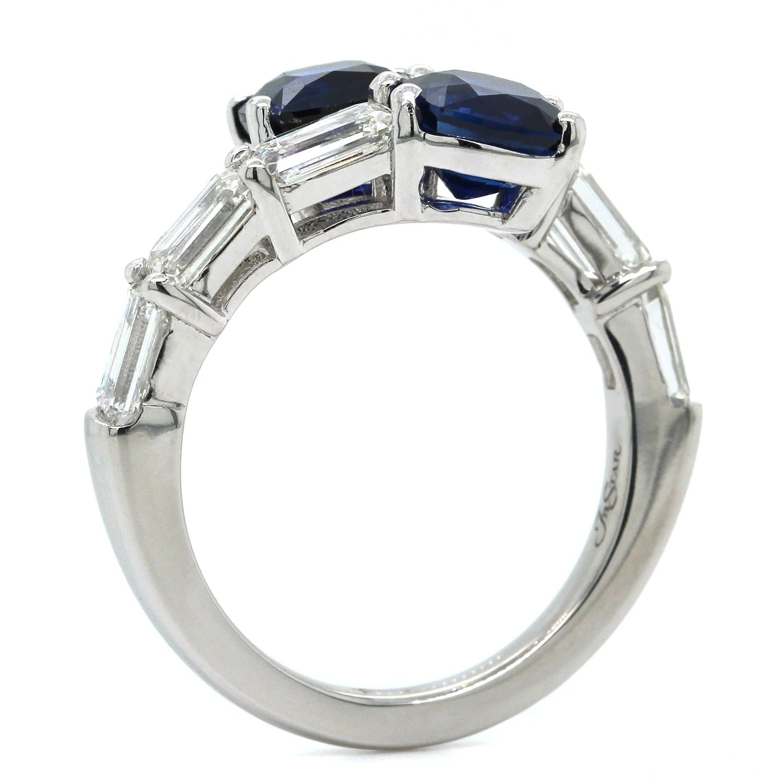 Platinum Bypass Sapphire with Baguette Diamond Ring - Image 3