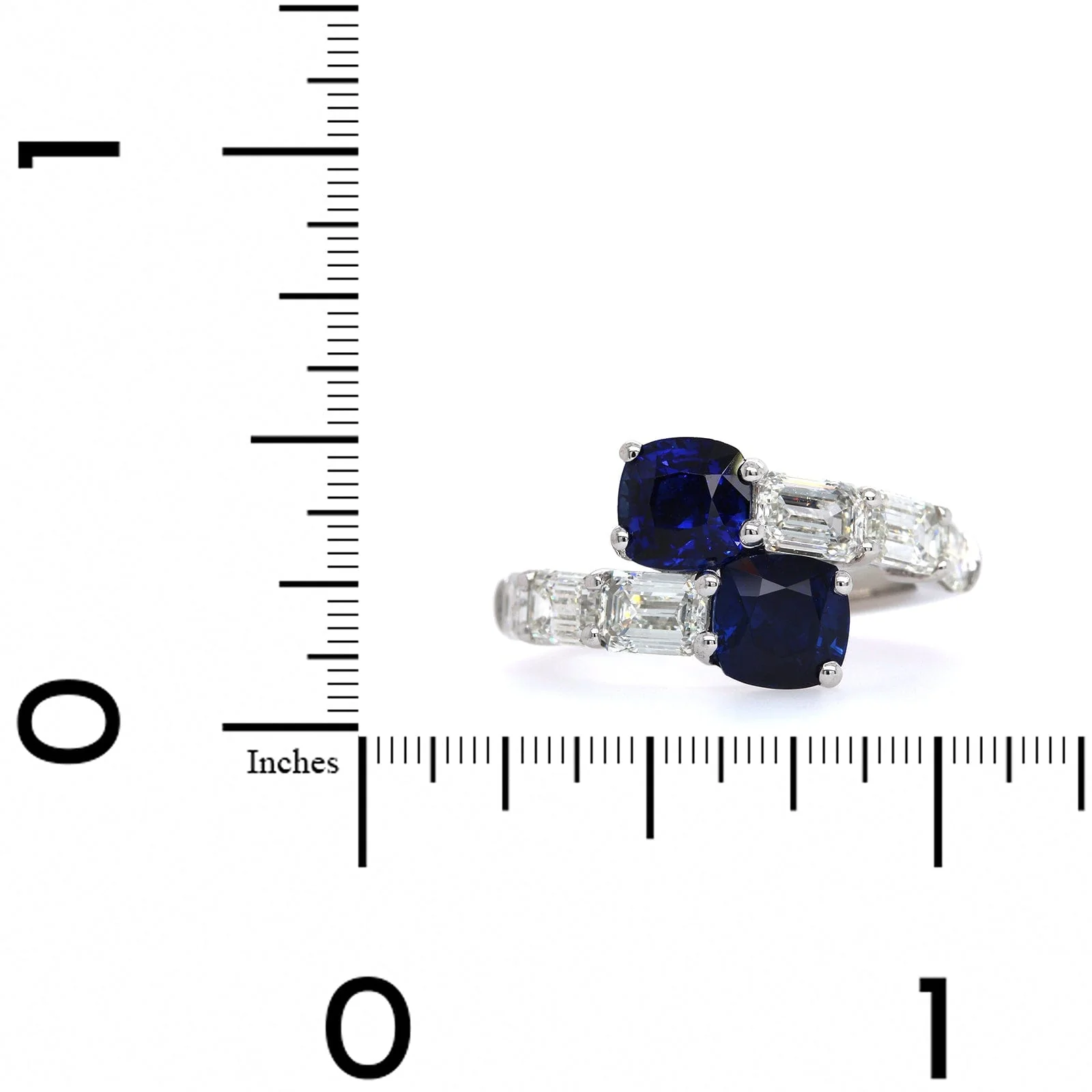 Platinum Bypass Sapphire with Baguette Diamond Ring - Image 4