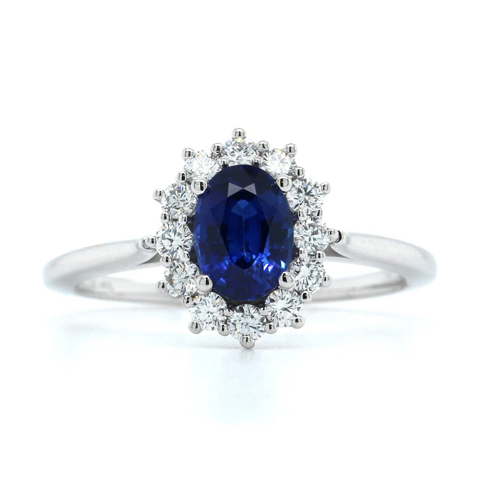 18K White Gold Cushion Sapphire Diamond Halo Ring