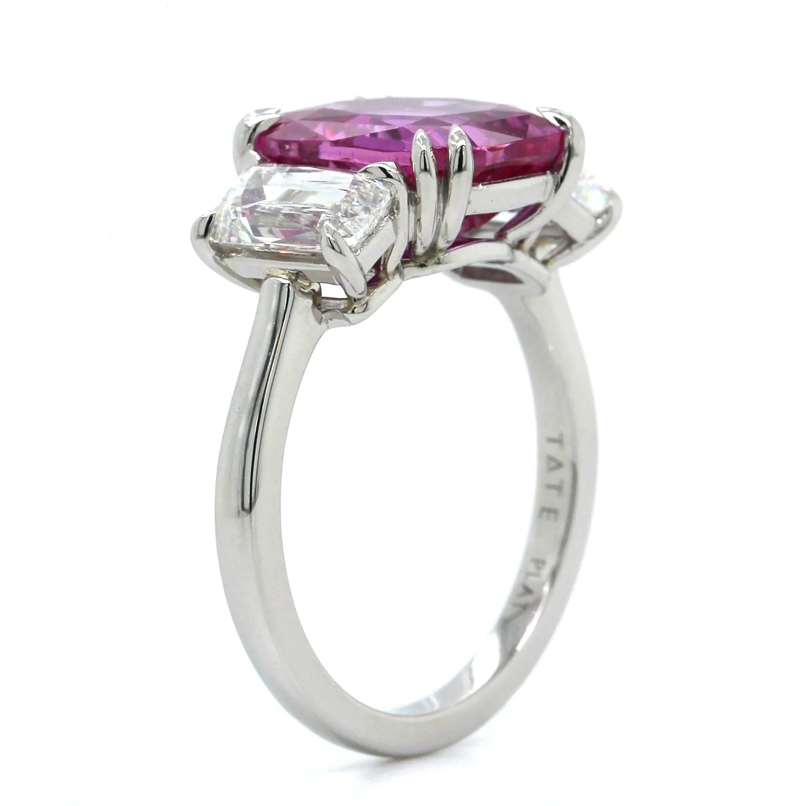 Platinum Pink Sapphire 3 Stone Ring - Image 2
