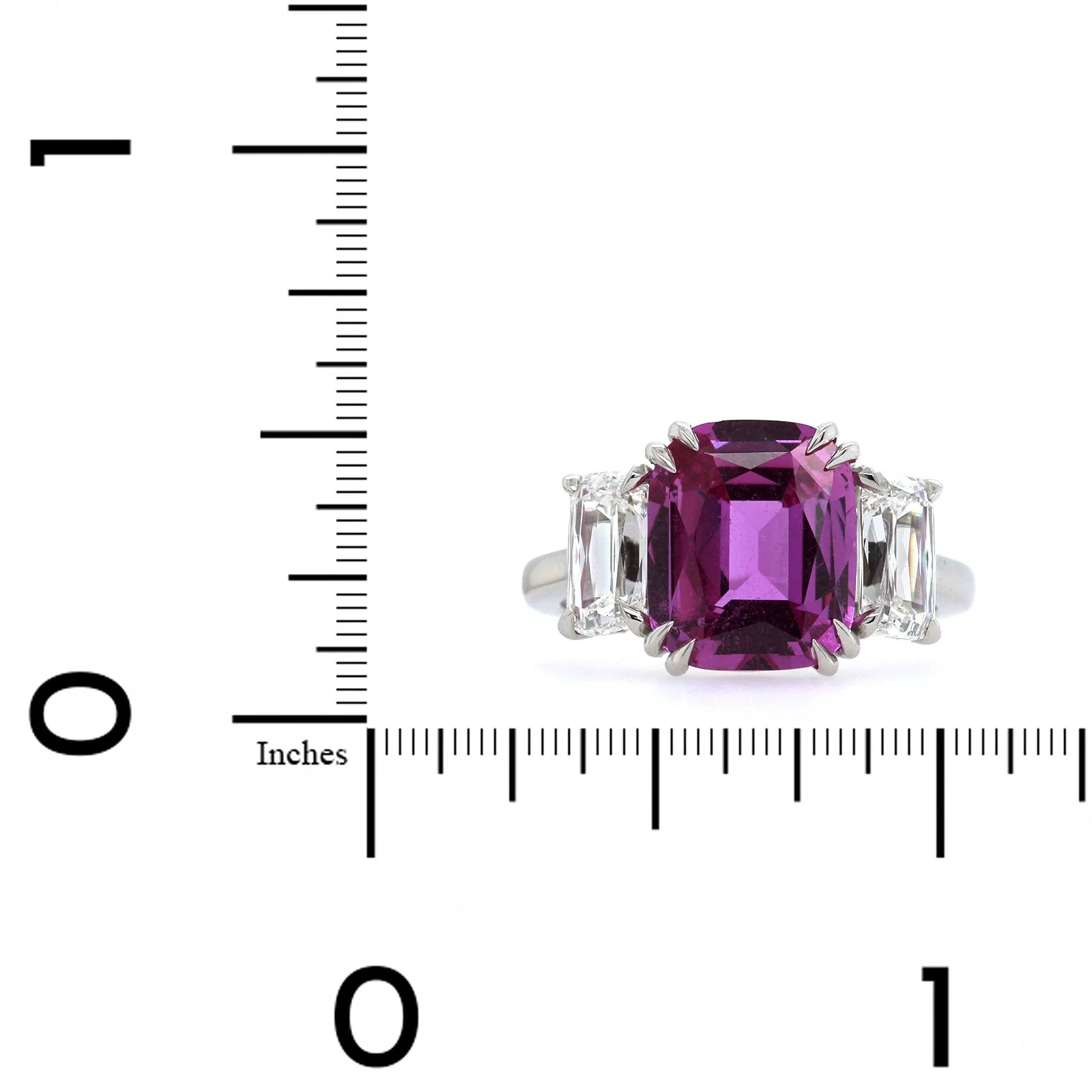 Platinum Pink Sapphire 3 Stone Ring - Image 3