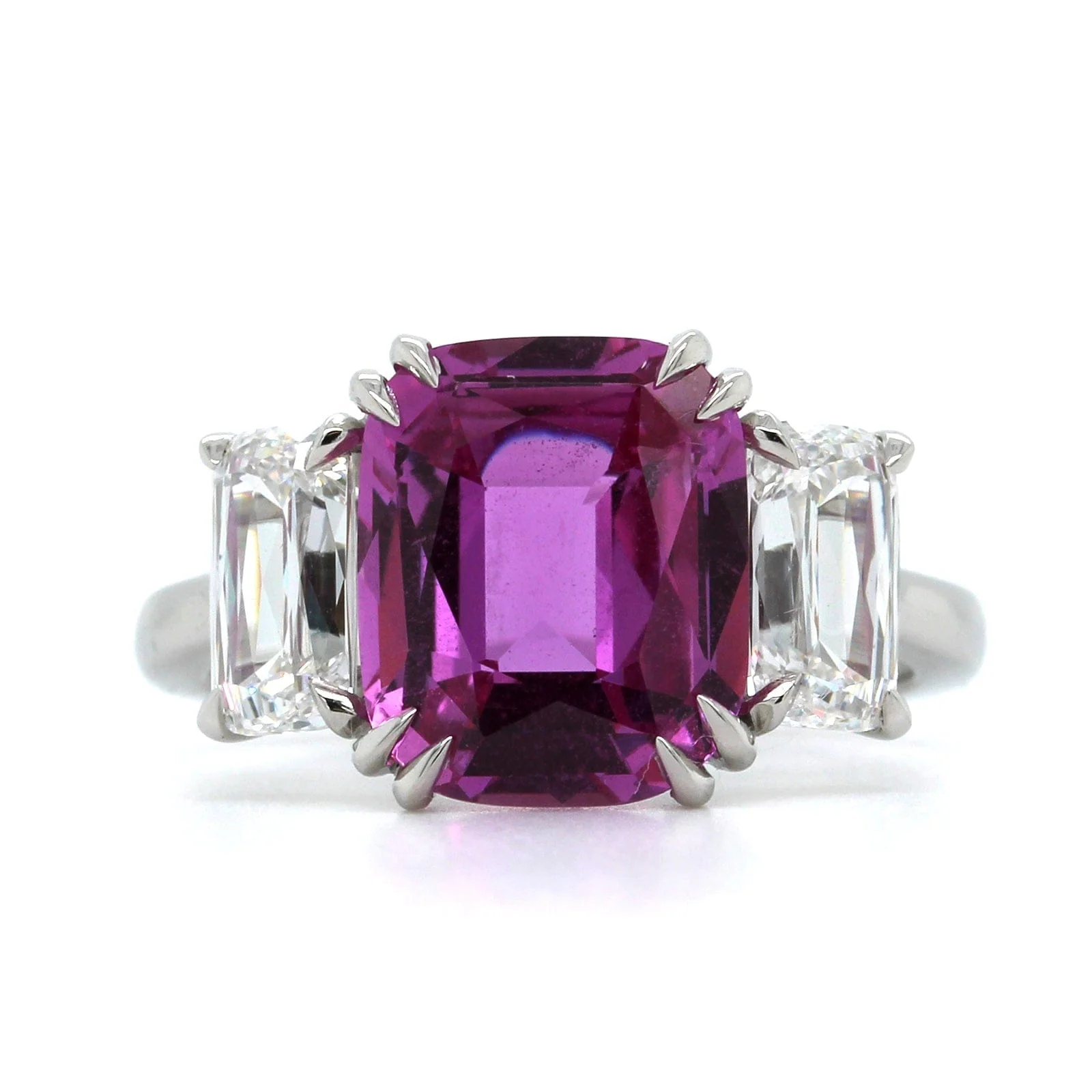 Platinum Pink Sapphire 3 Stone Ring - Image 4