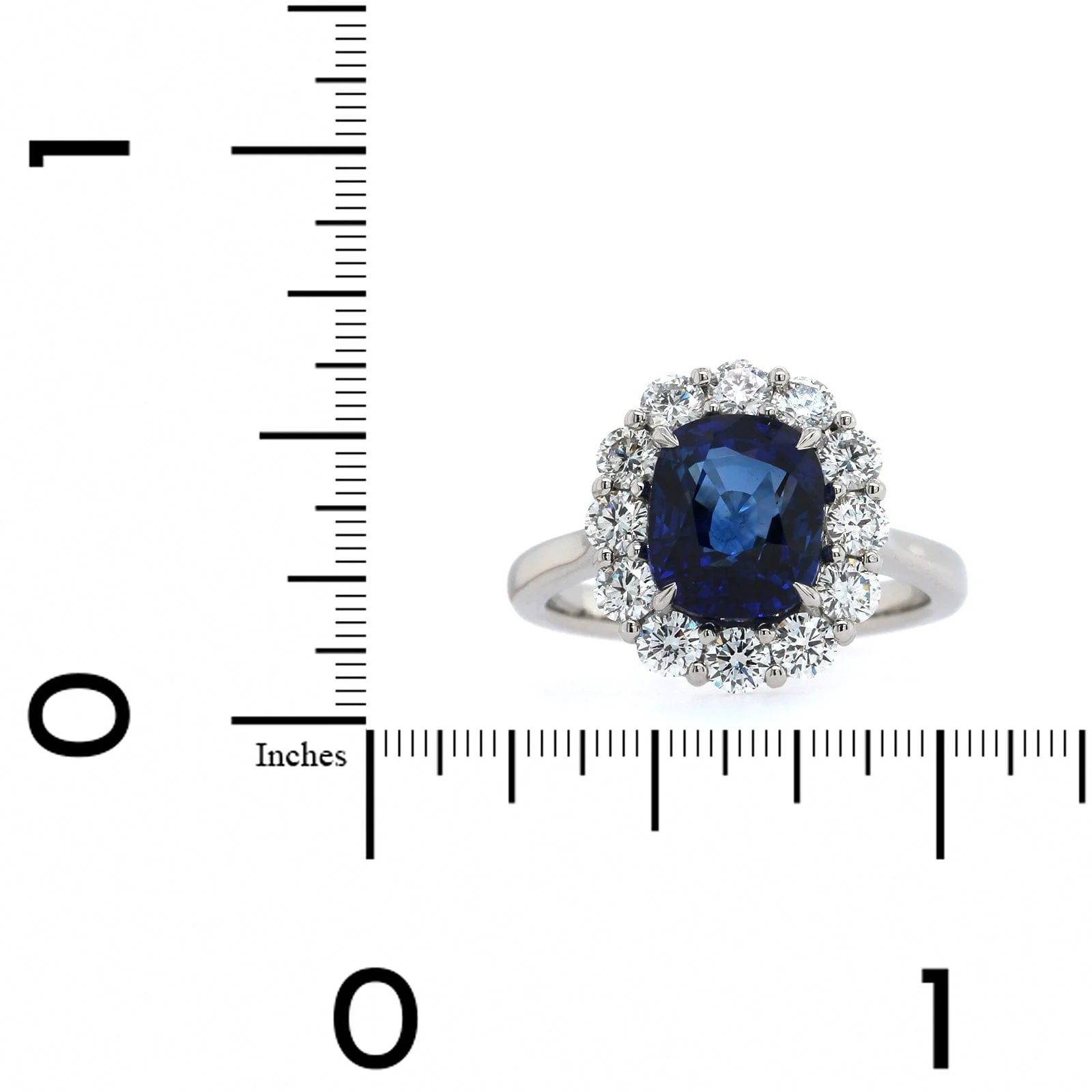 Platinum Oval Sapphire Diamond Halo Ring - Image 3