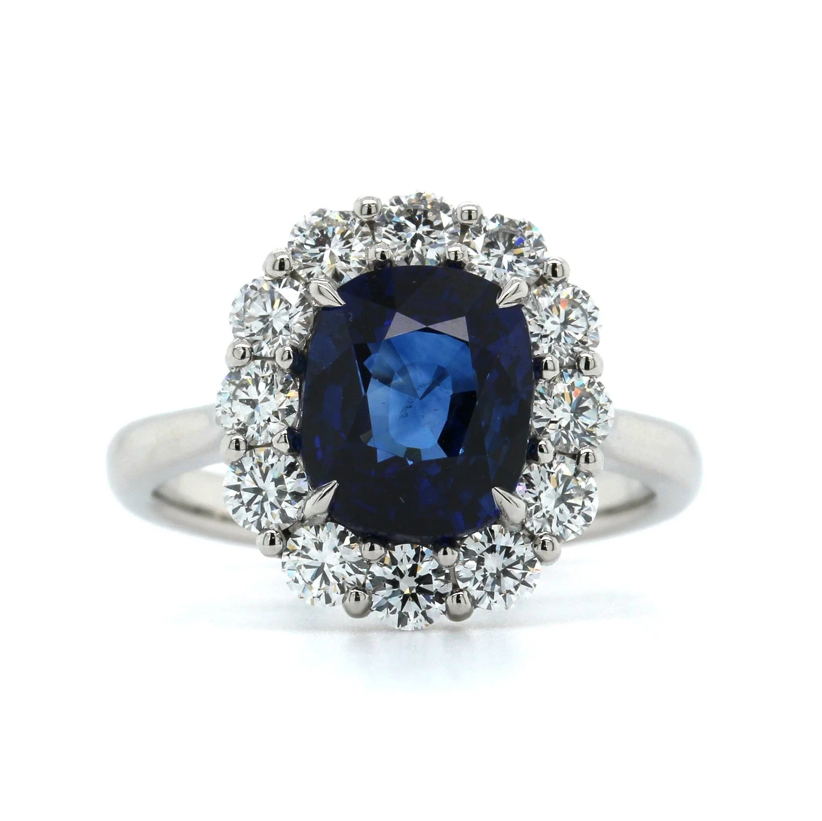 Platinum Oval Sapphire Diamond Halo Ring - Image 4