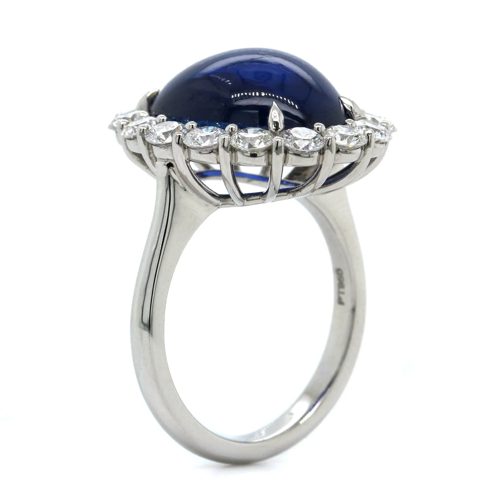 Platinum Oval Cabochon Sapphire Diamond Halo Ring - Image 2