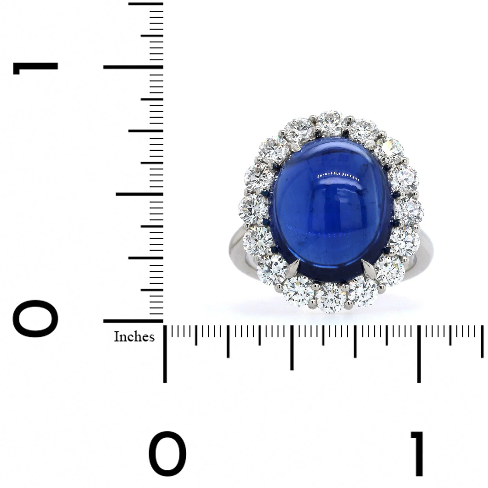 Platinum Oval Cabochon Sapphire Diamond Halo Ring - Image 3