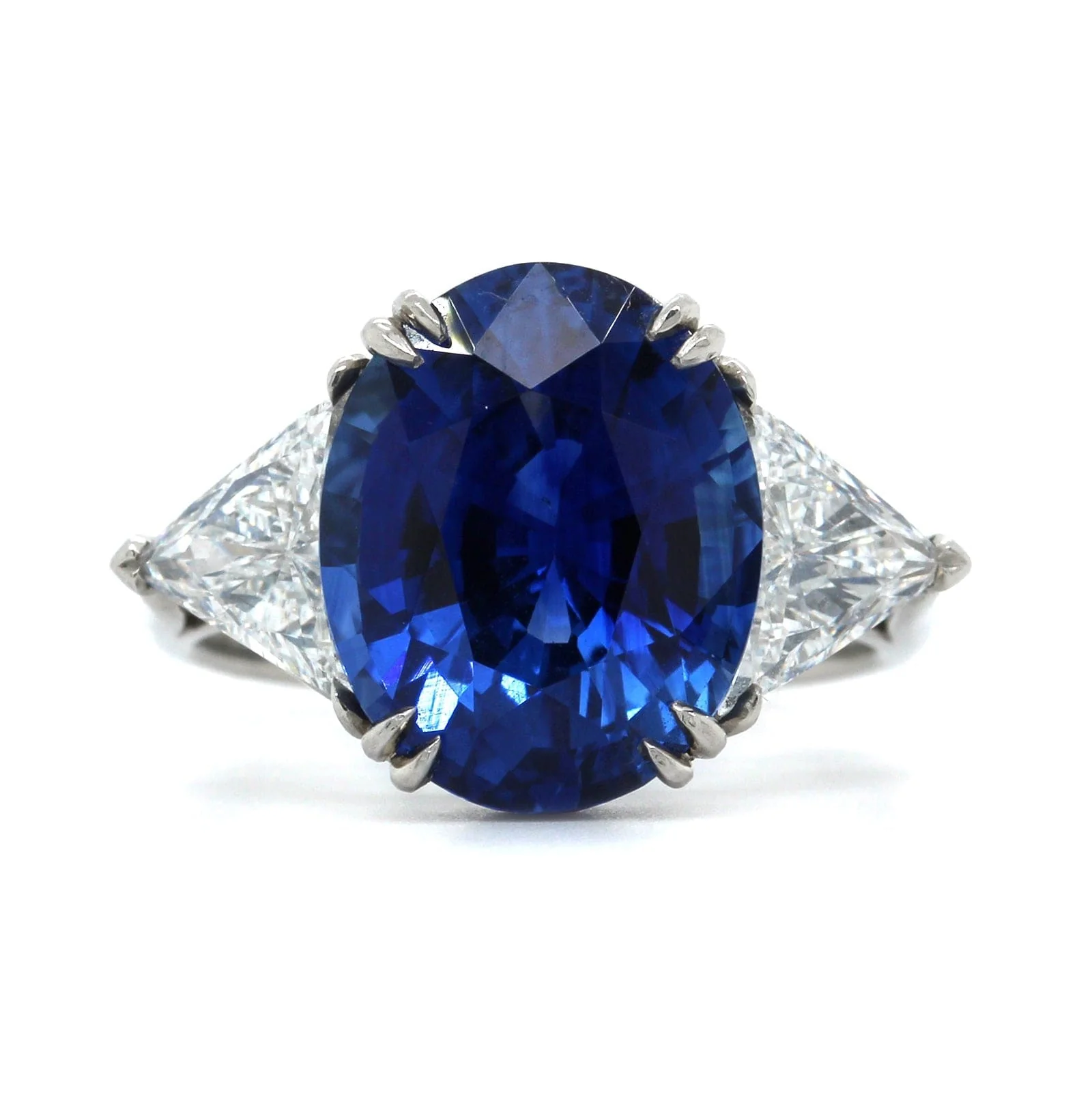 Platinum Sapphire and Trillion Diamond 3 Stone Ring - Image 4