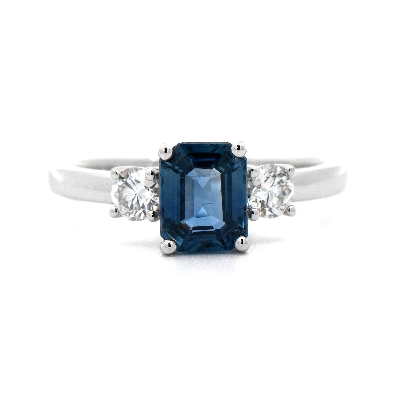 18K White Gold Square Sapphire and Diamond Ring