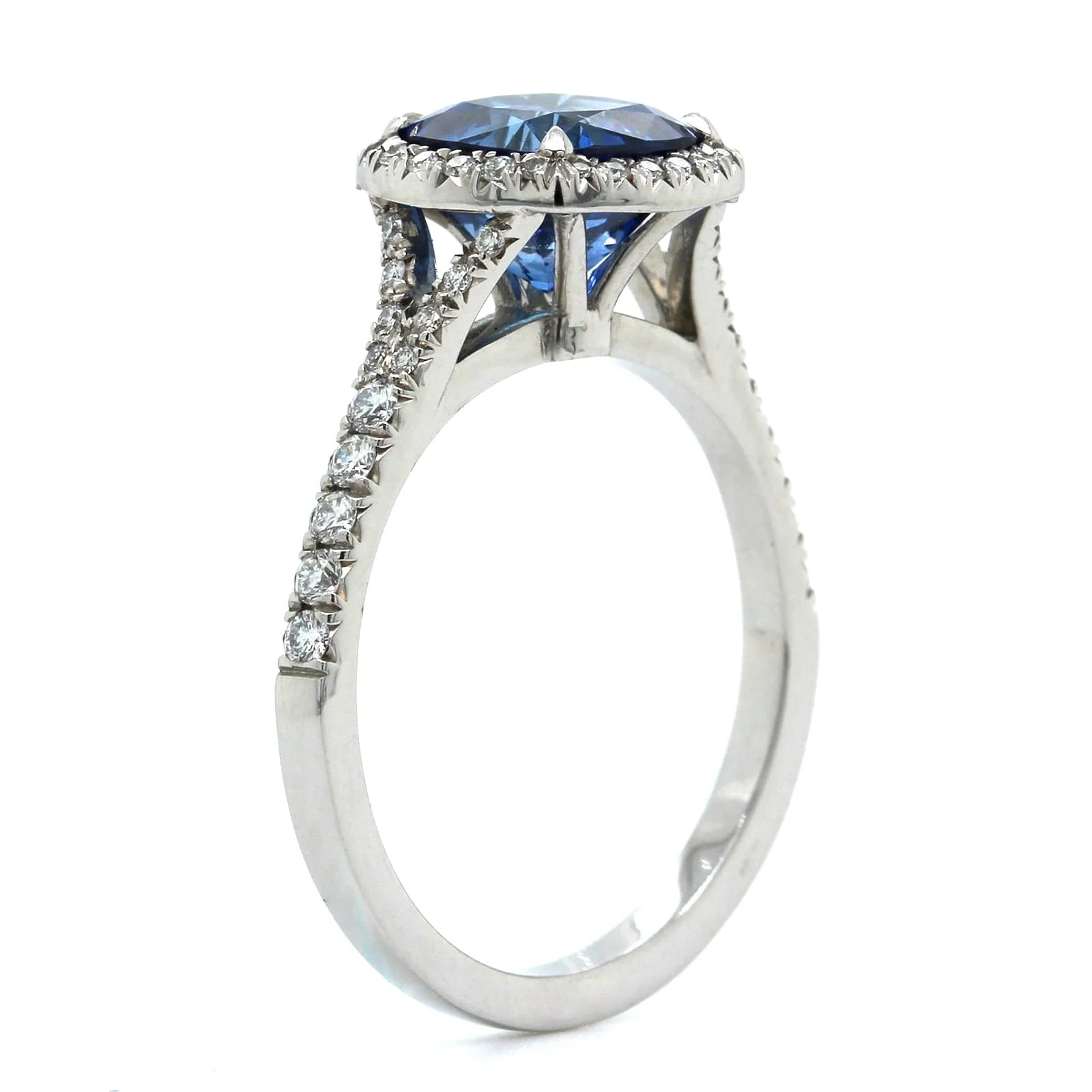 Platinum Sapphire Diamond Halo Ring - Image 2