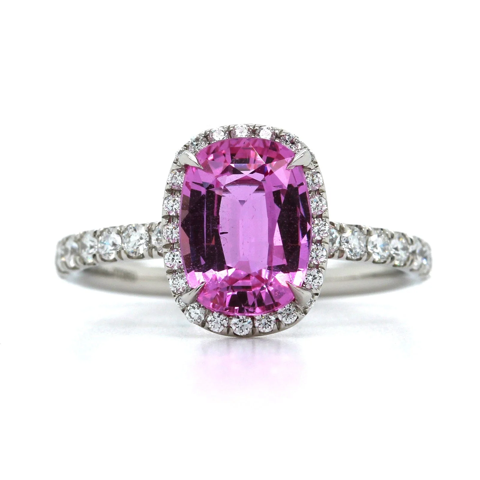 Platinum Pink Sapphire Diamond Halo Ring - Image 4