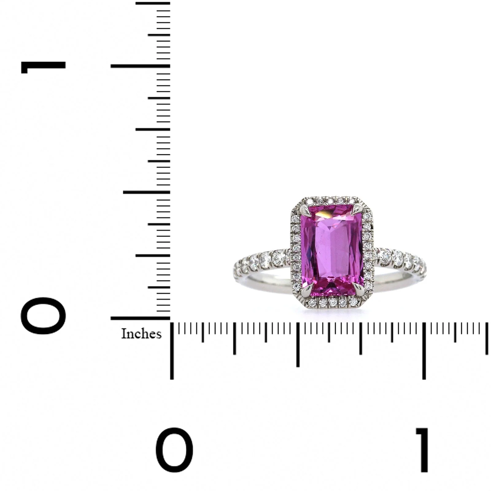 Platinum Pink Sapphire Diamond Halo Ring - Image 3