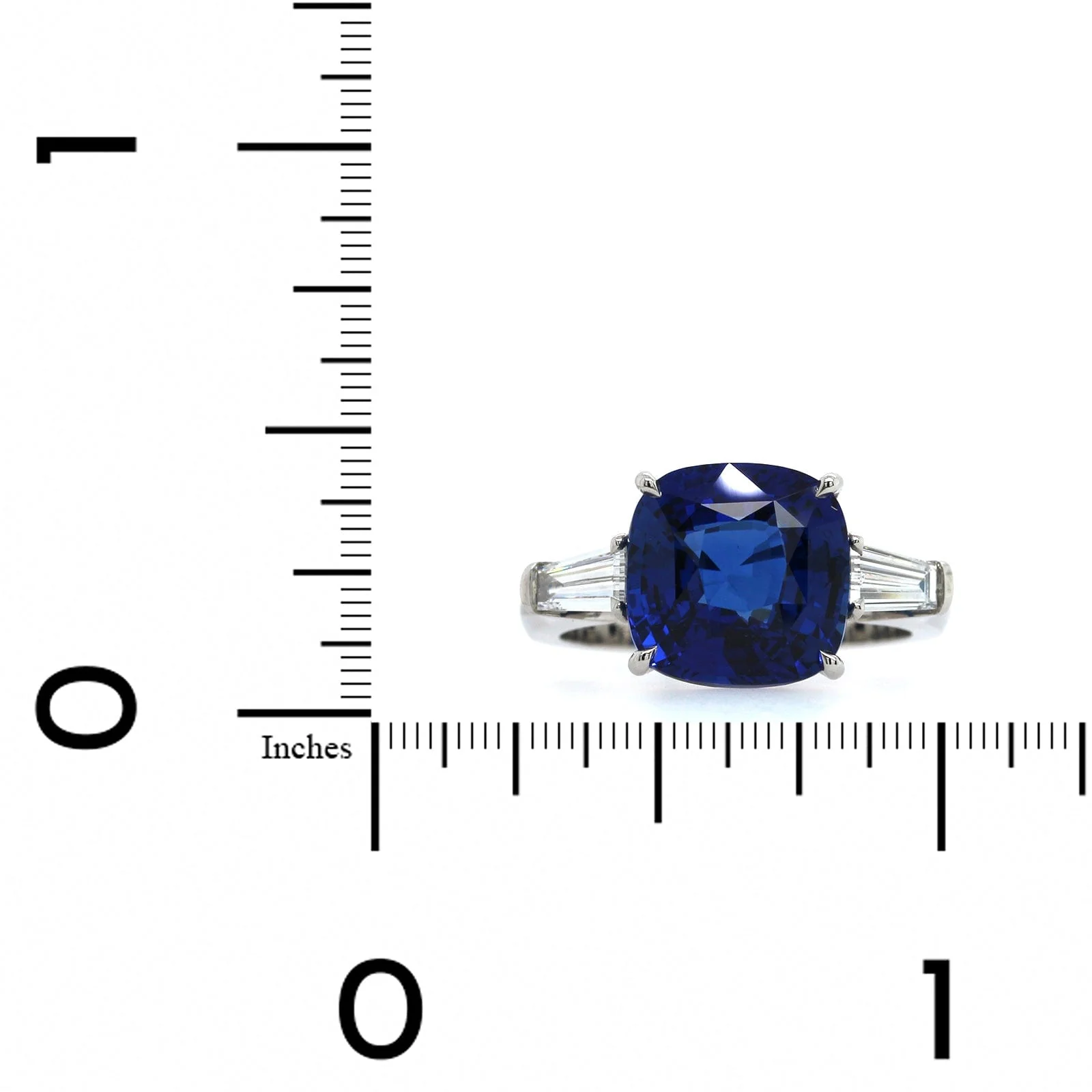 Platinum Cushion Sapphire Diamond 3 Stone Ring - Image 3