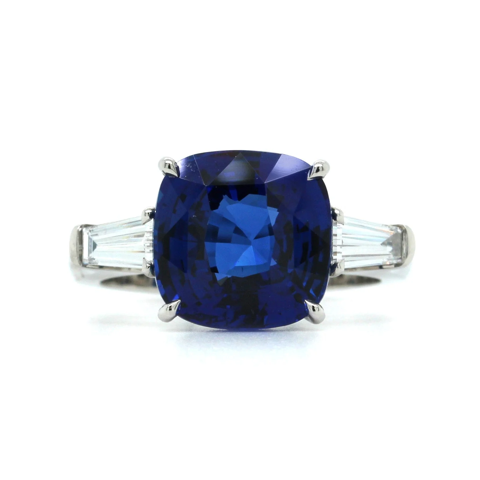 Platinum Cushion Sapphire Diamond 3 Stone Ring - Image 4