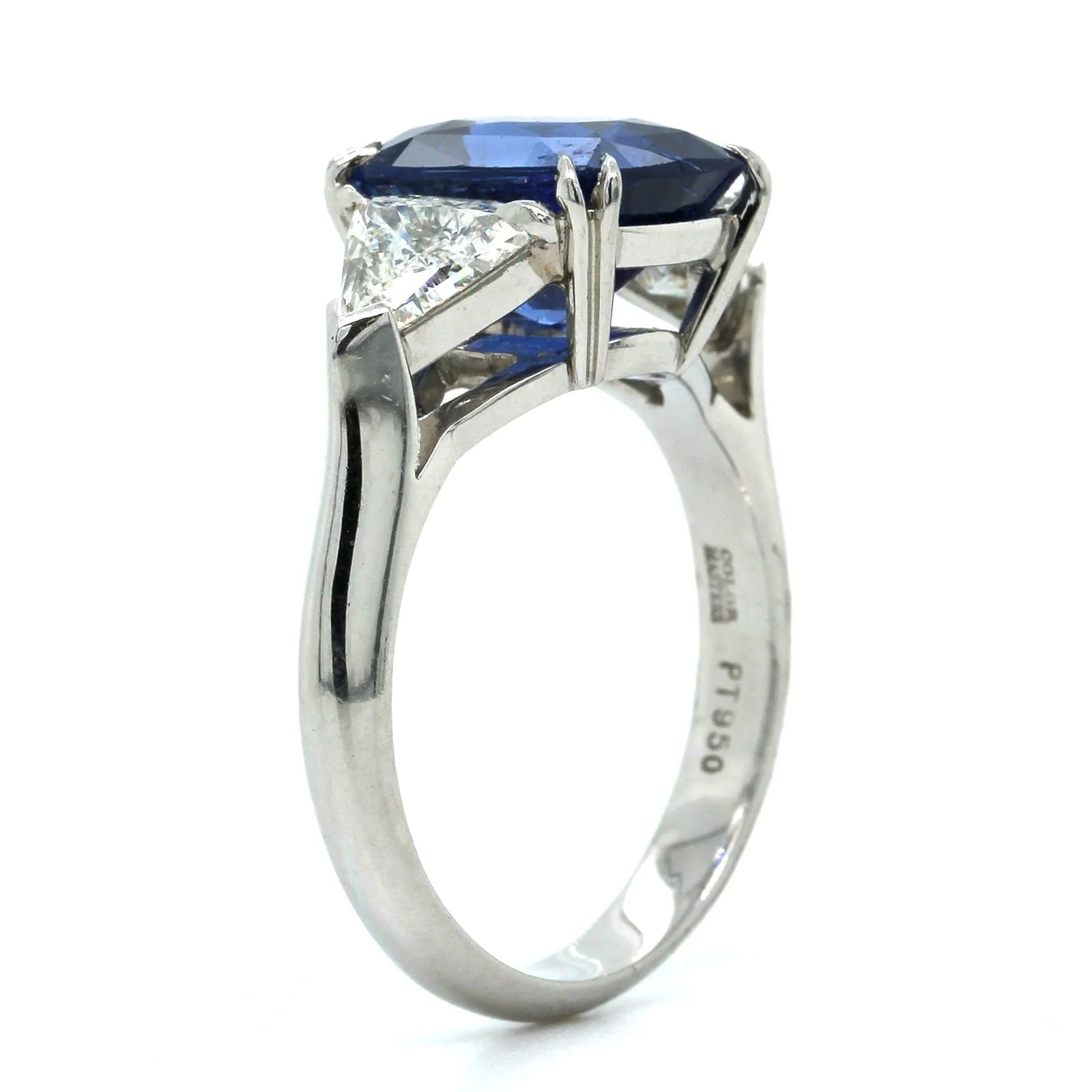 Platinum Cushion Sapphire Diamond 3 Stone Ring - Image 2